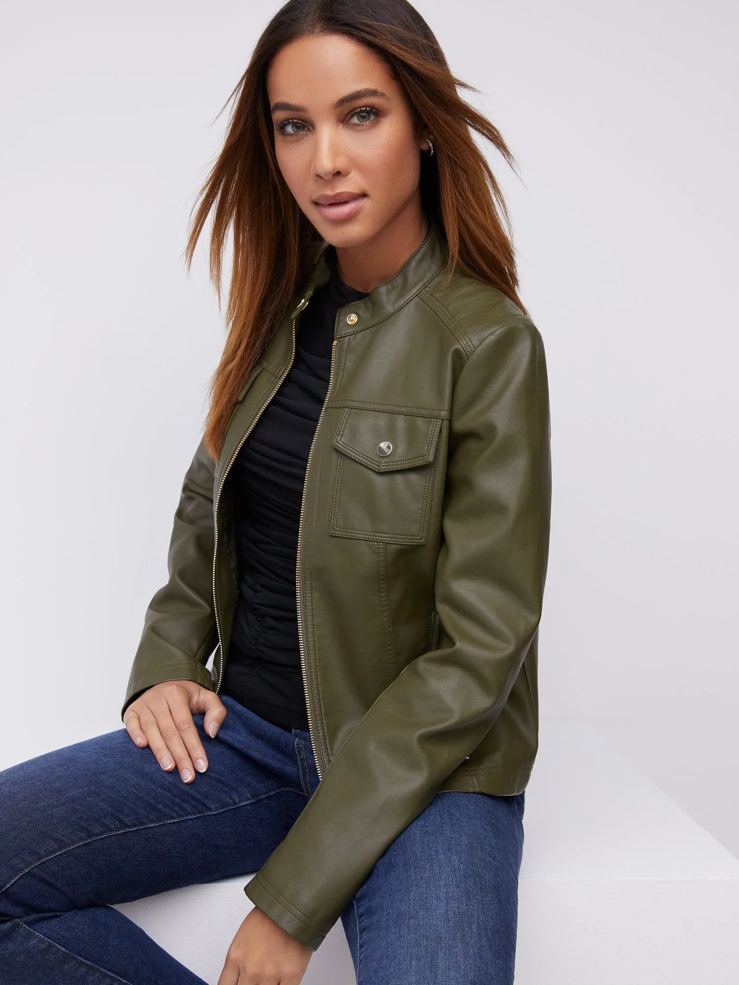 Faux-Leather Double-Pocket Jacket