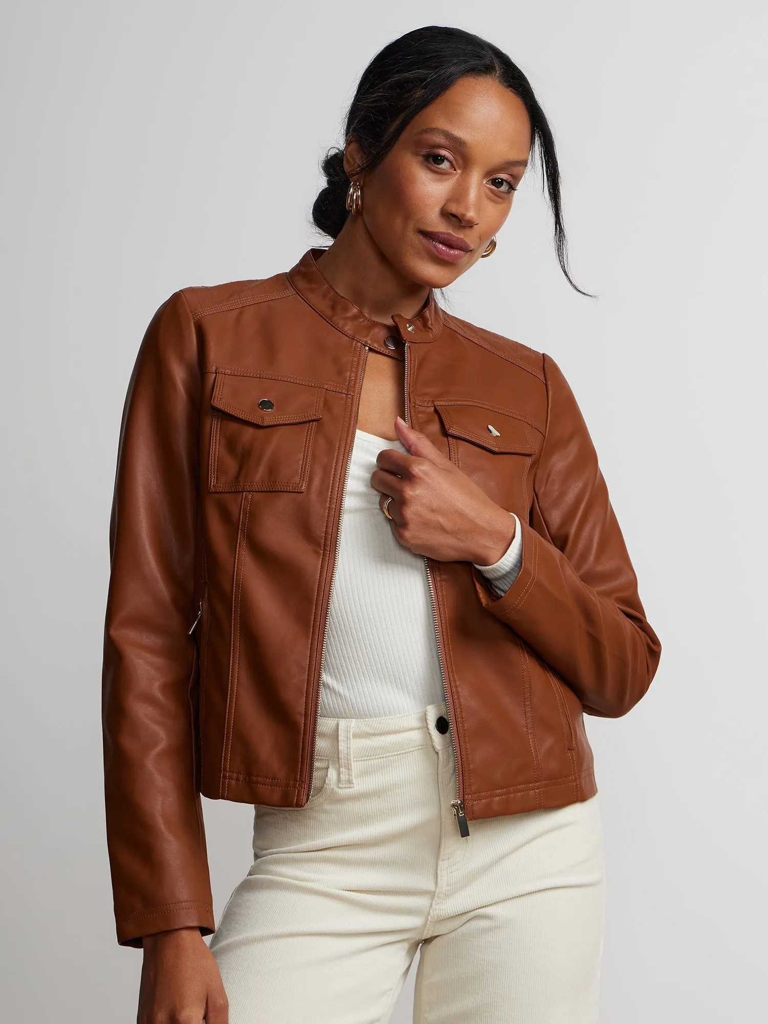 Faux-Leather Double-Pocket Jacket