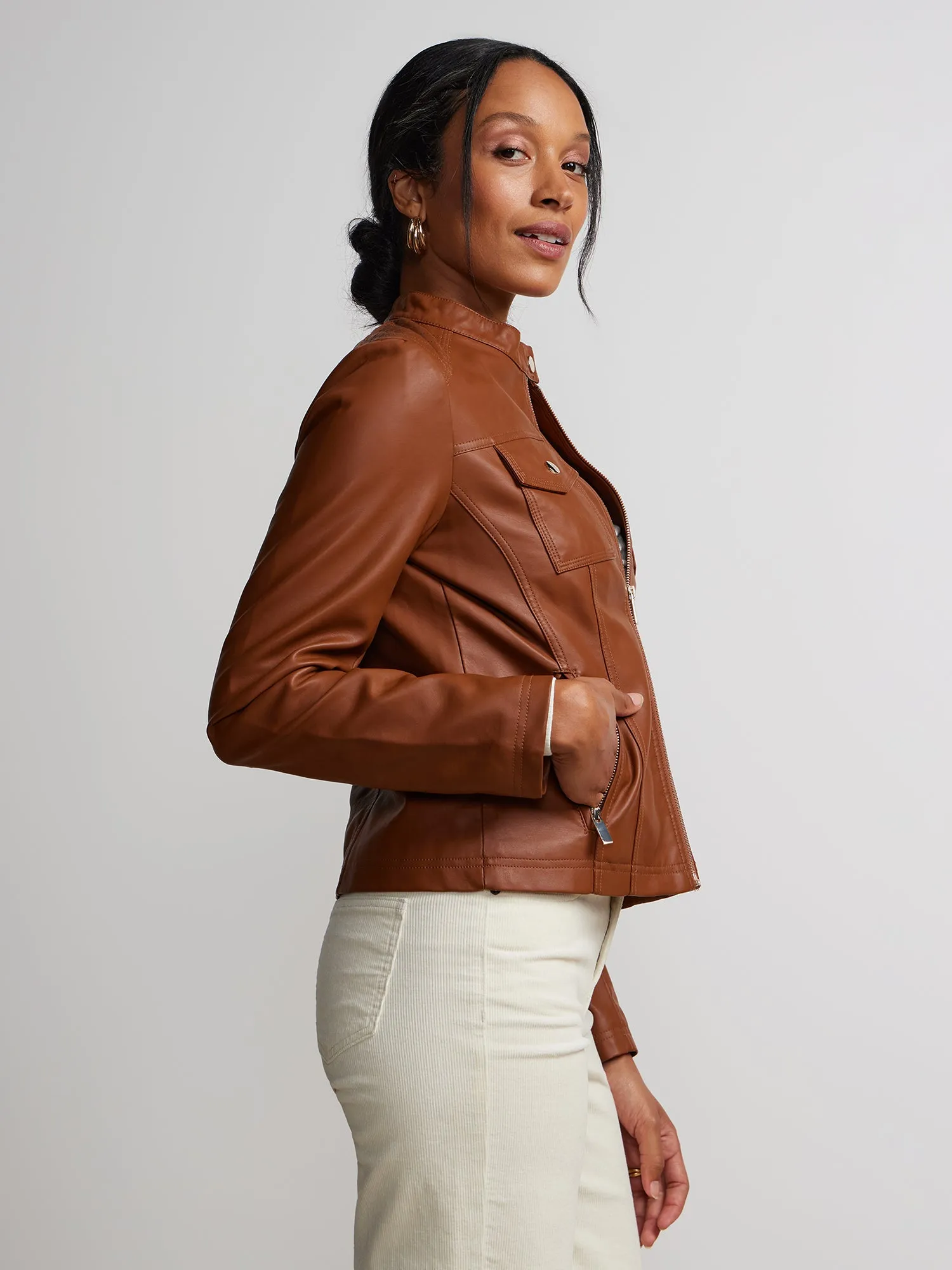 Faux-Leather Double-Pocket Jacket