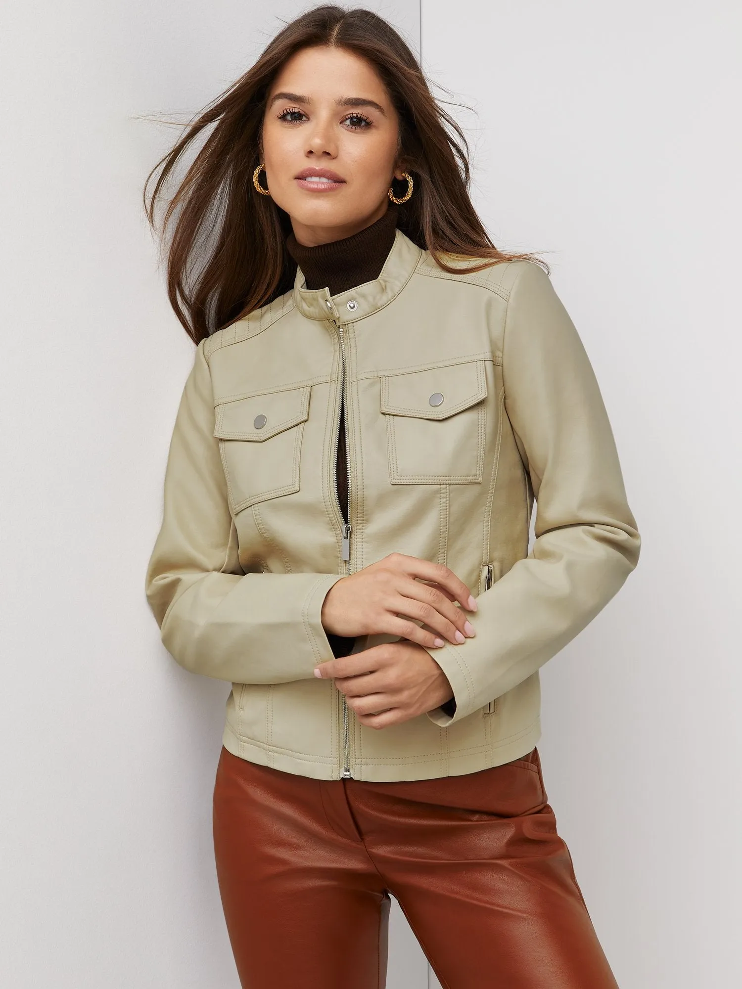 Faux-Leather Double-Pocket Jacket