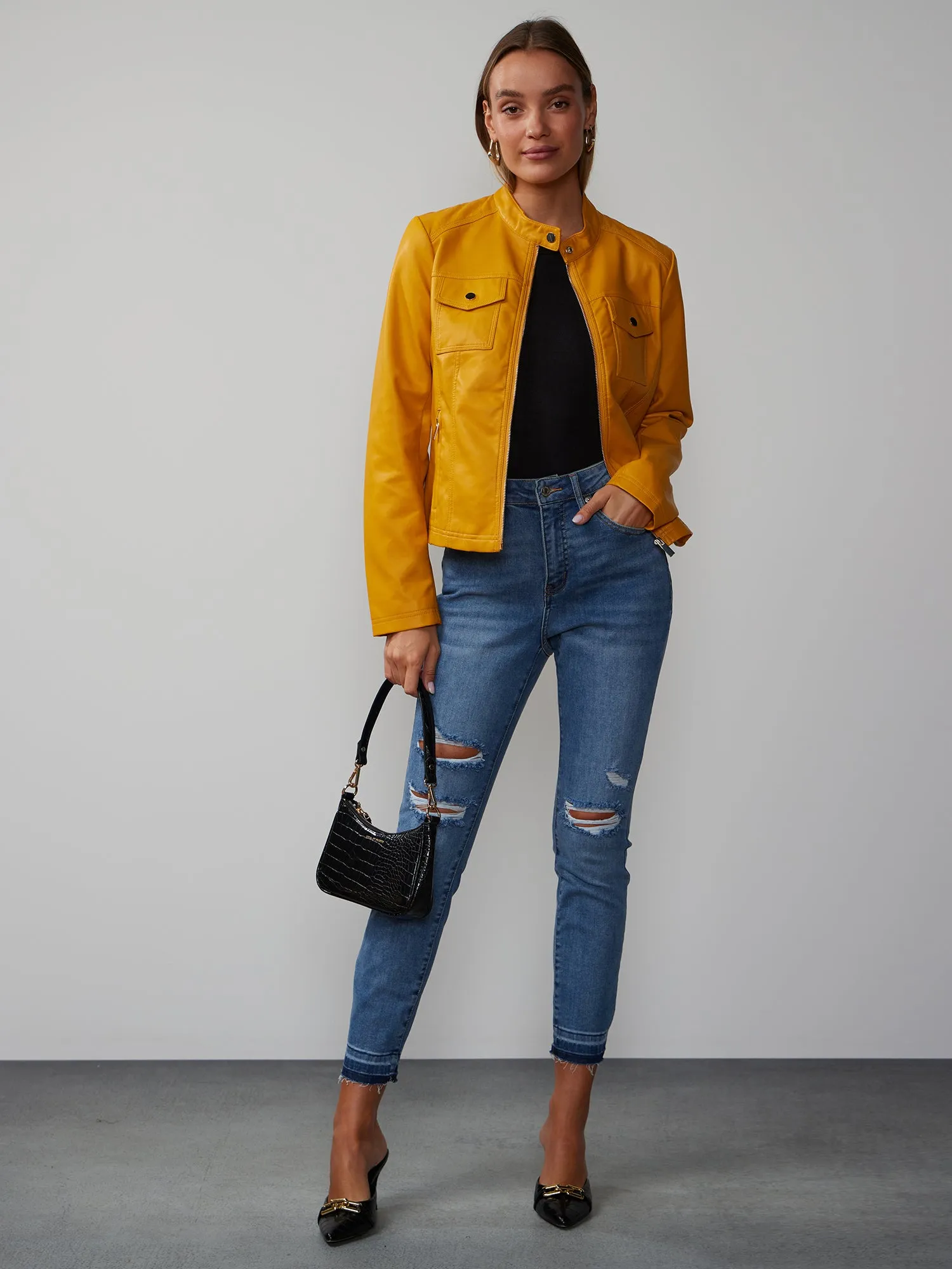 Faux-Leather Double-Pocket Jacket