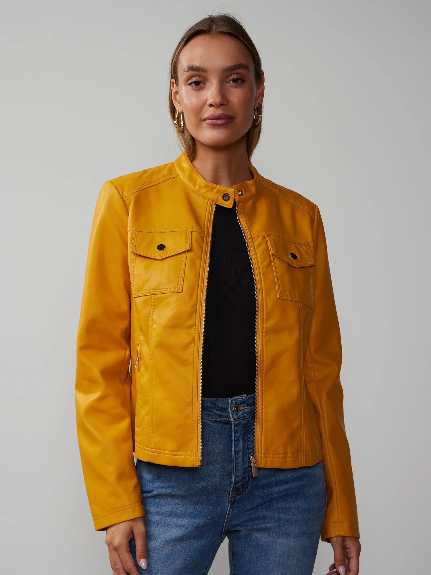 Faux-Leather Double-Pocket Jacket