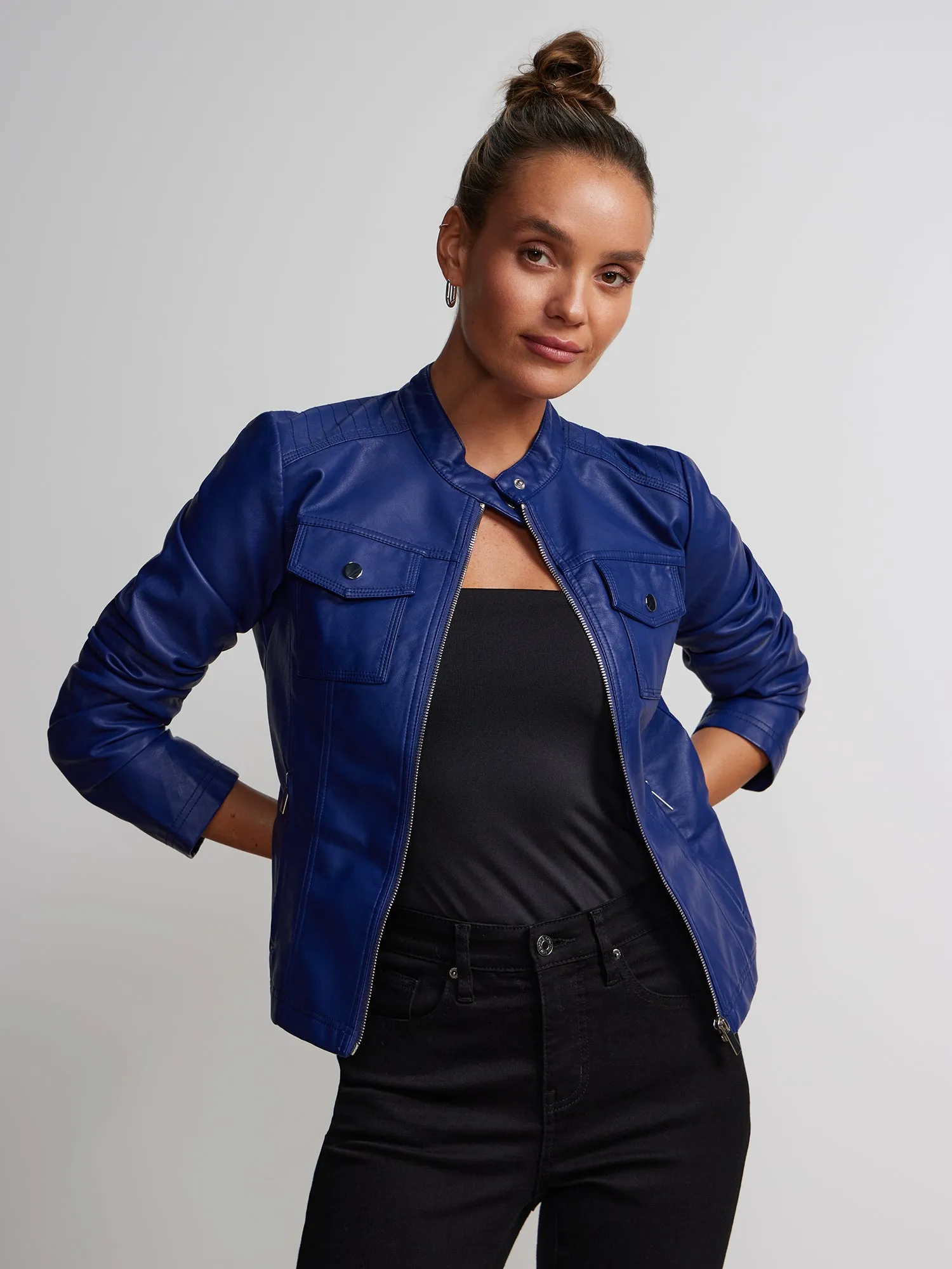 Faux-Leather Double-Pocket Jacket