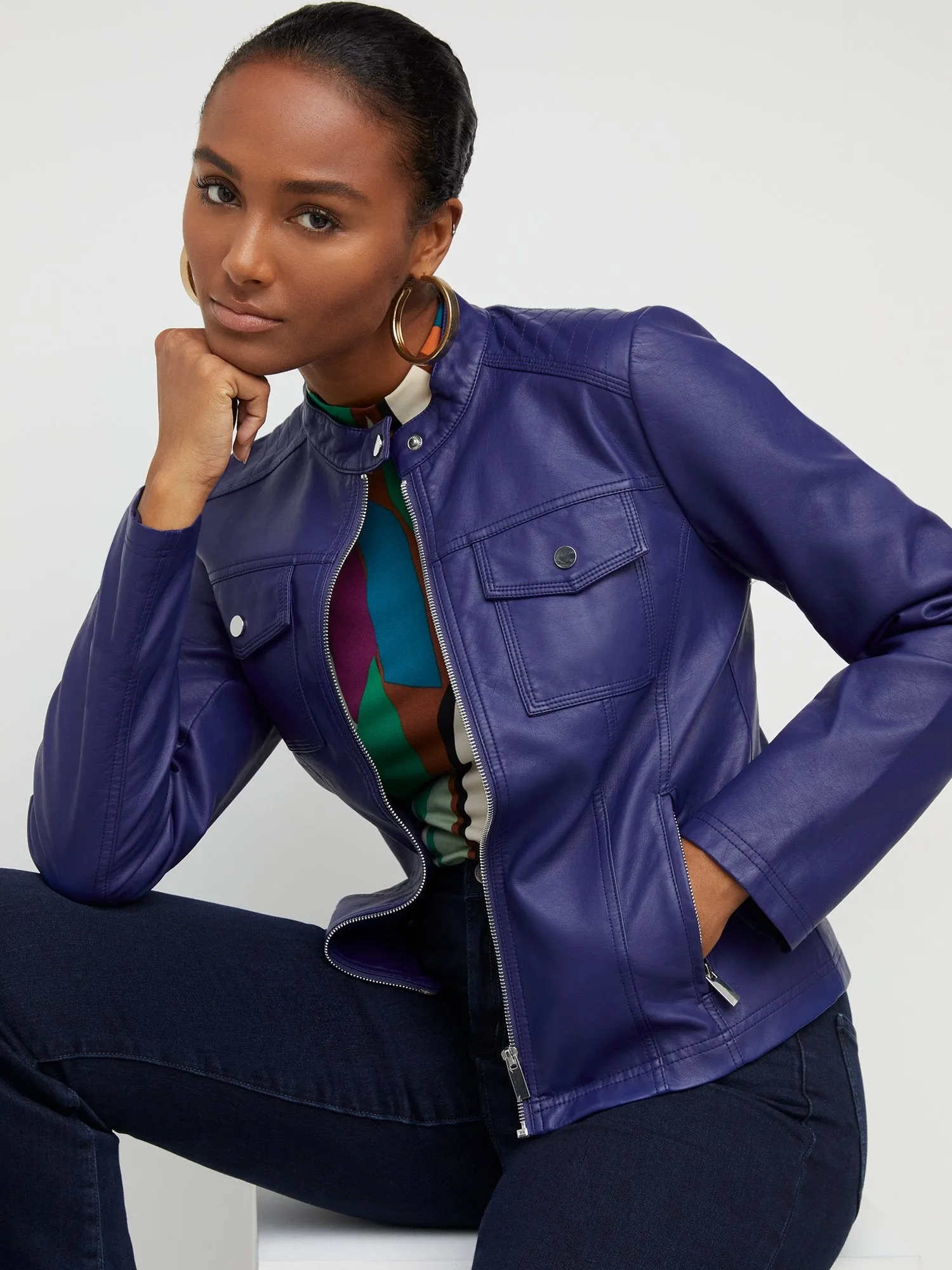 Faux-Leather Double-Pocket Jacket