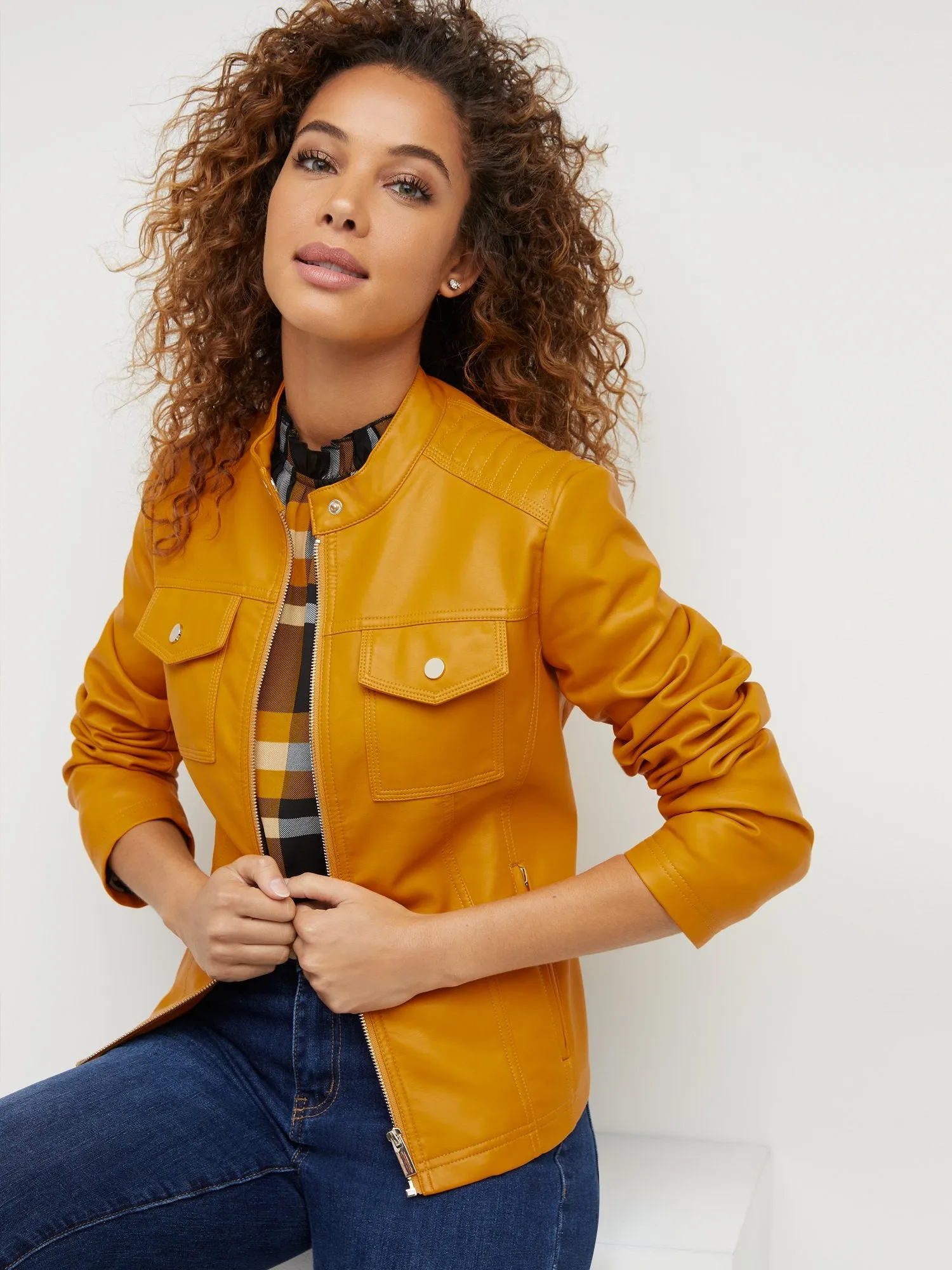 Faux-Leather Double-Pocket Jacket