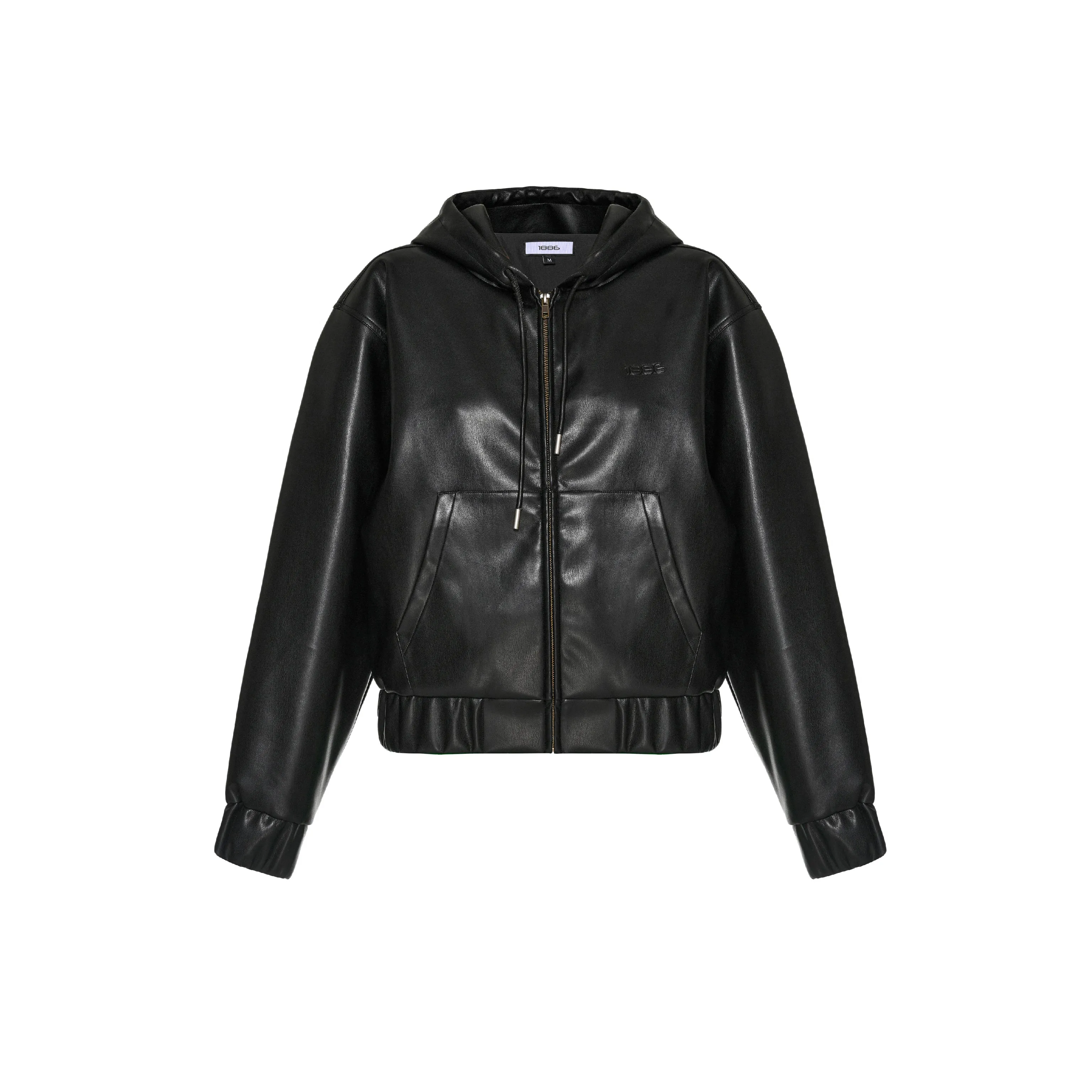 FAUX LEATHER HOODIE - BLACK