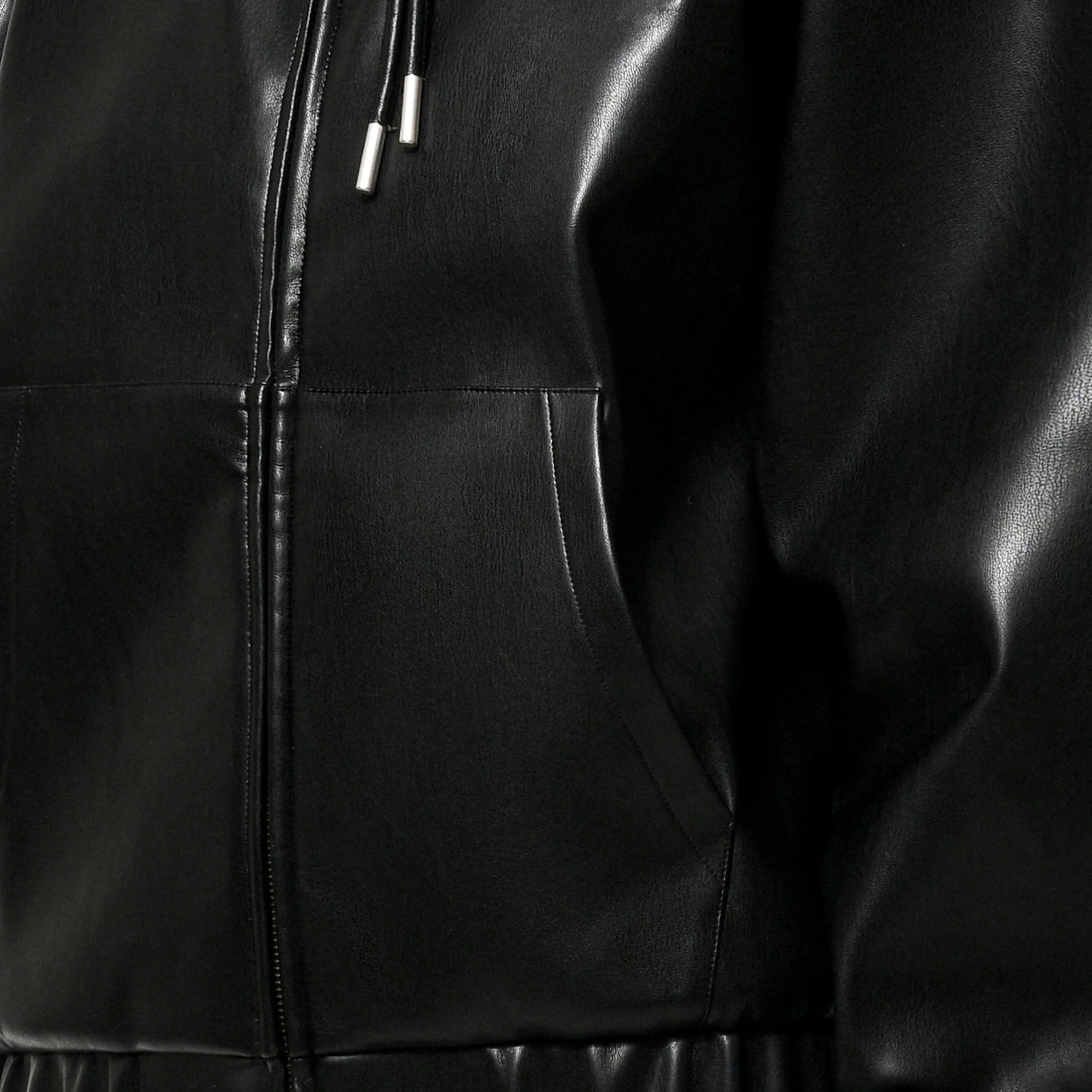 FAUX LEATHER HOODIE - BLACK