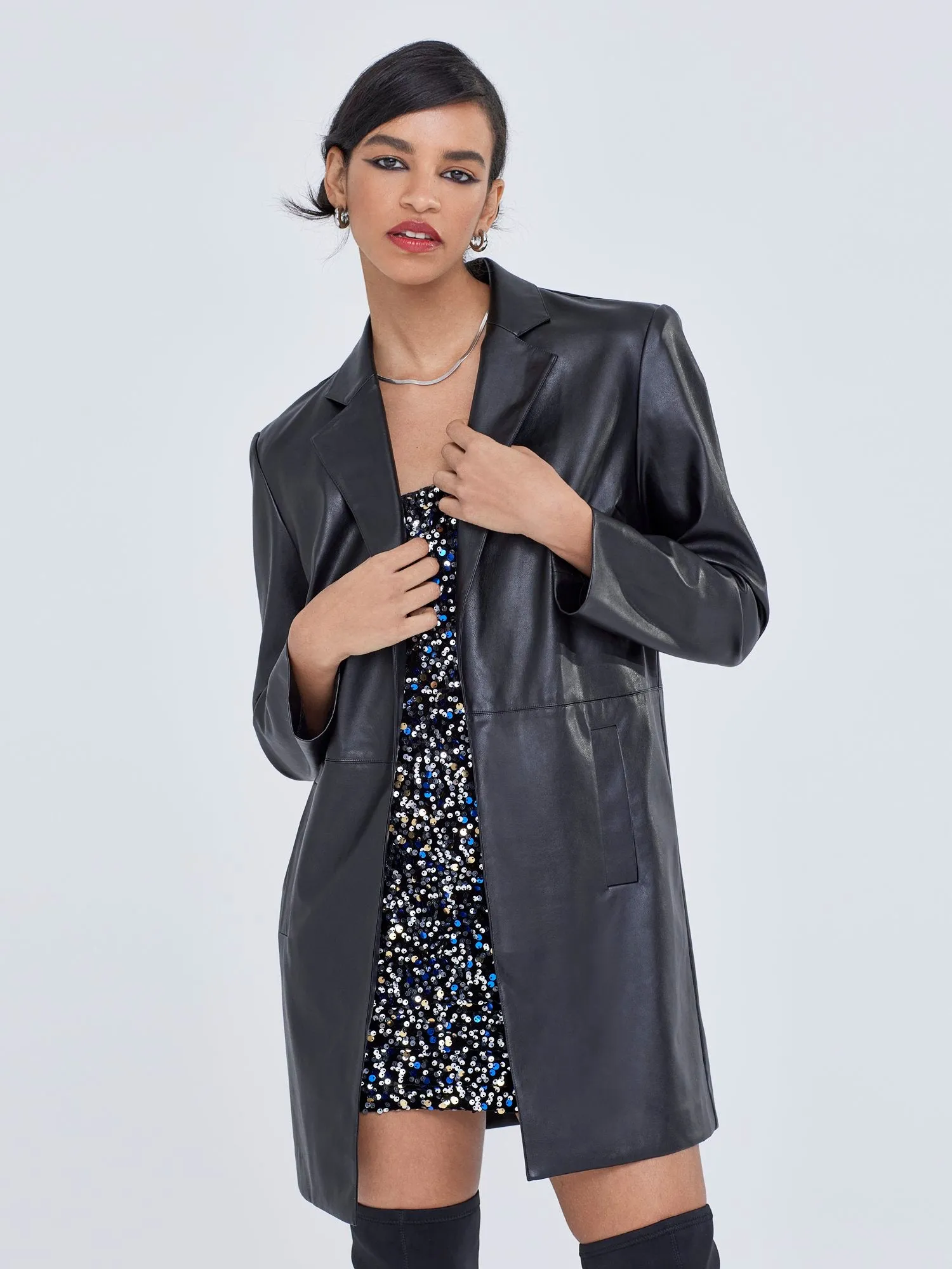 Faux-Leather Suit Jacket