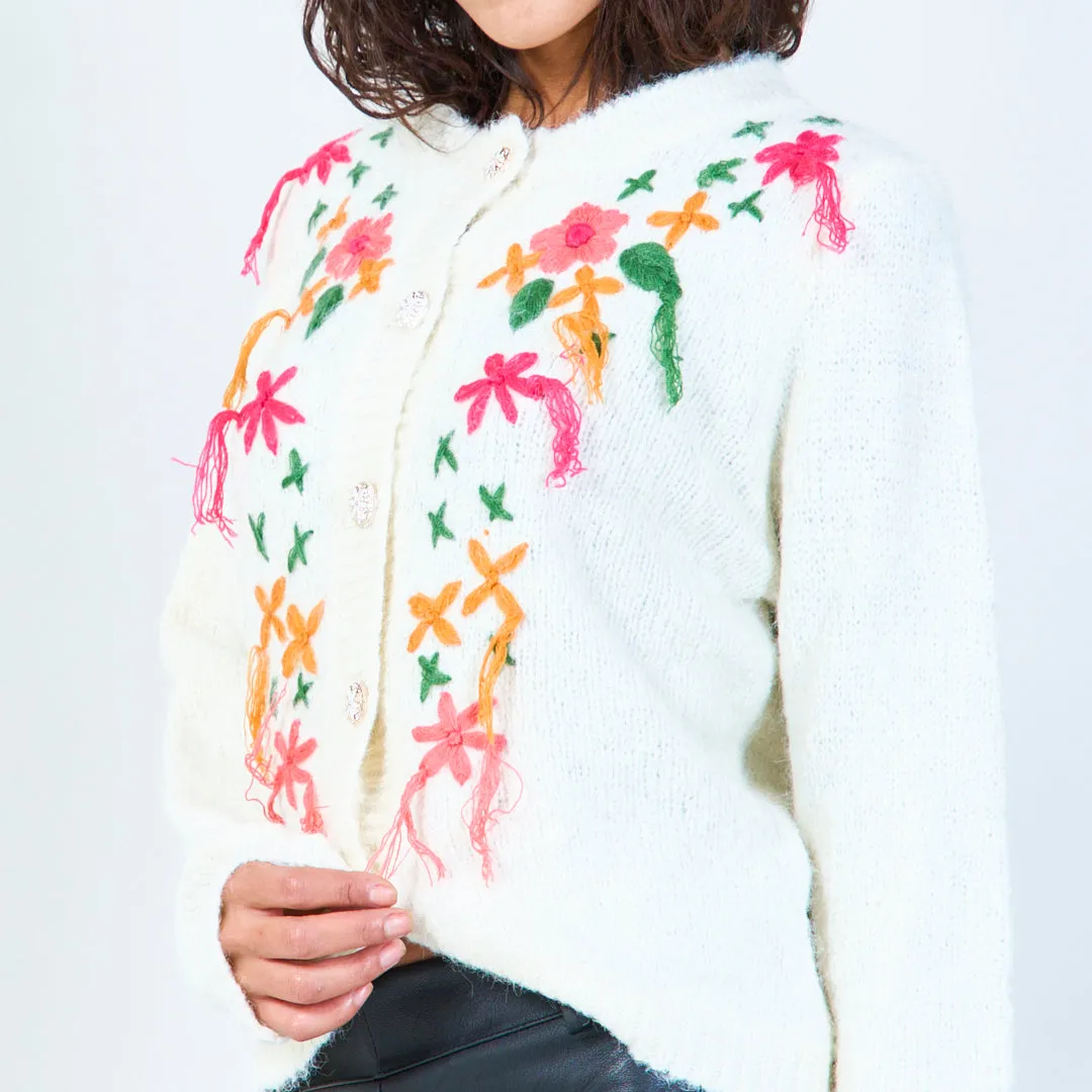 Floral embroidered button cardigan wholesale