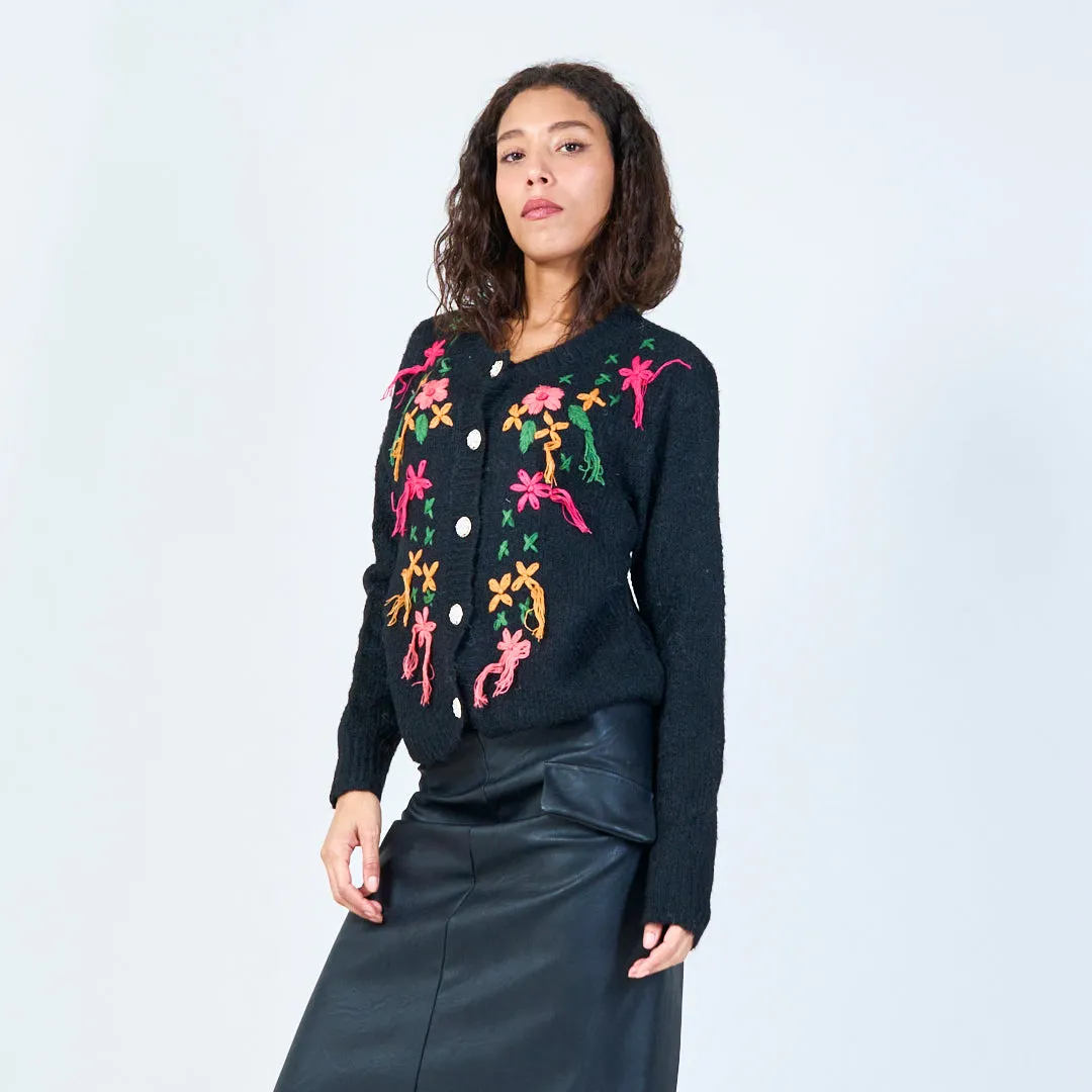 Floral embroidered button cardigan wholesale