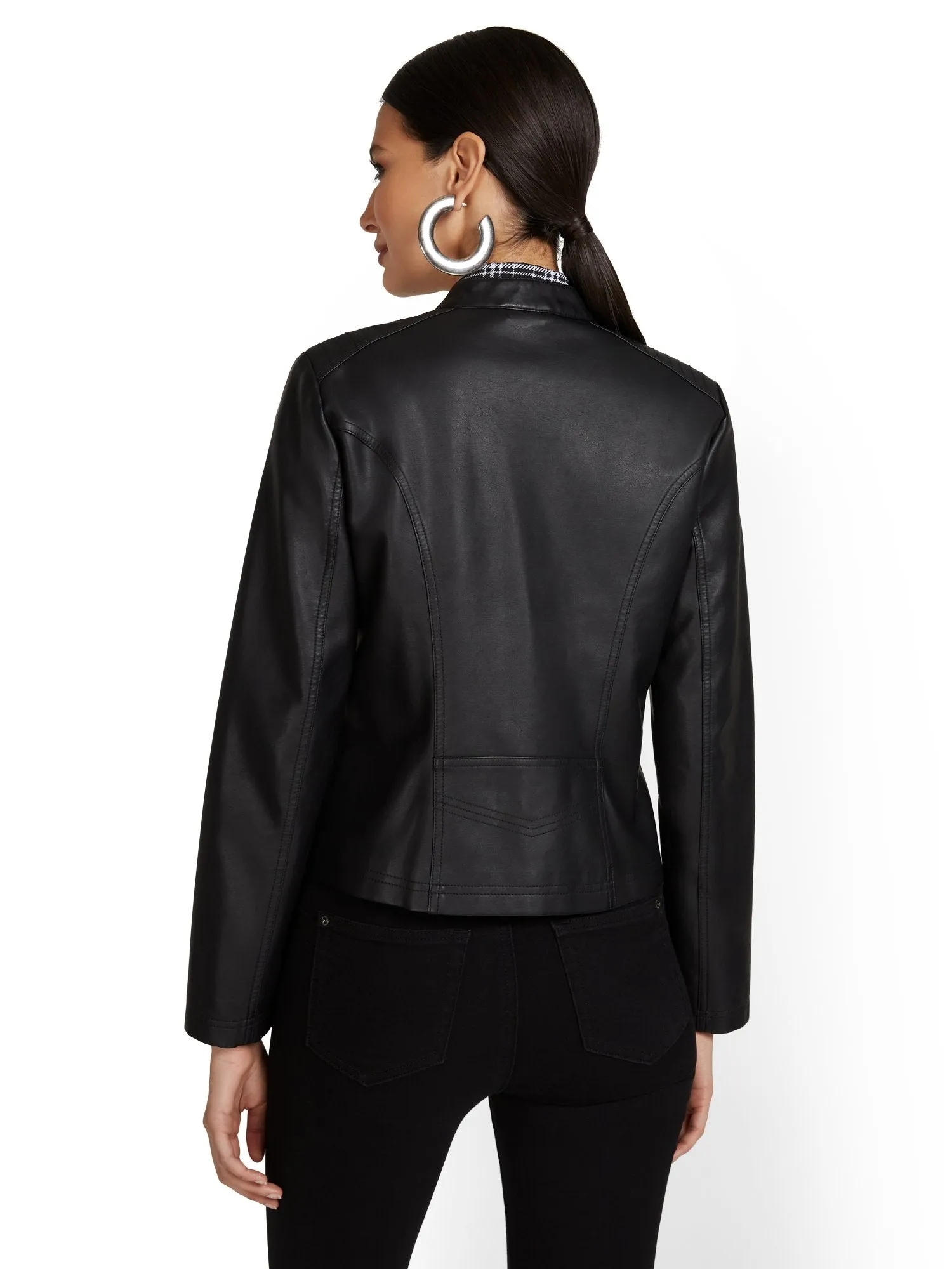 Four-Pocket Faux-Leather Jacket