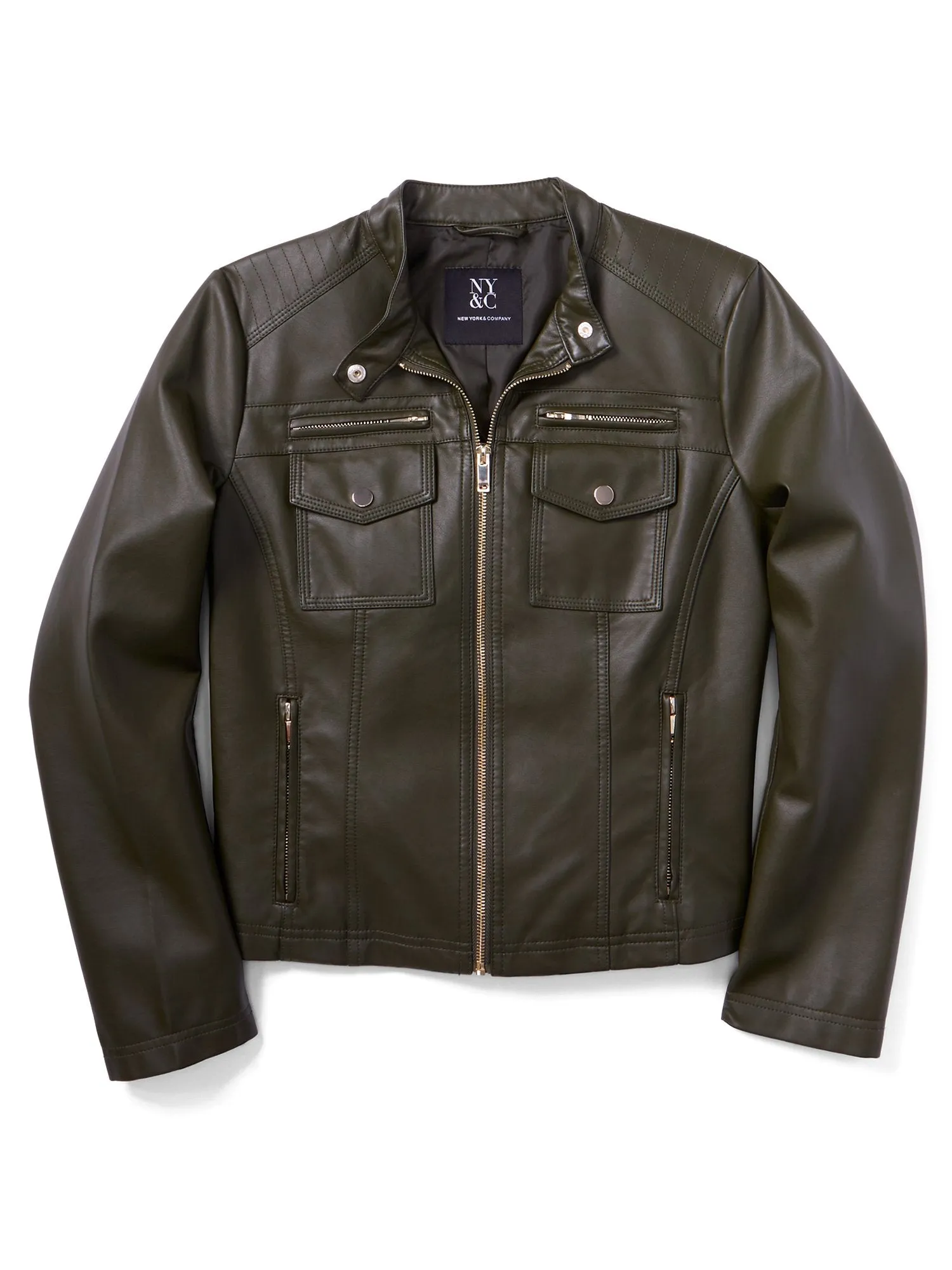 Four-Pocket Faux-Leather Jacket