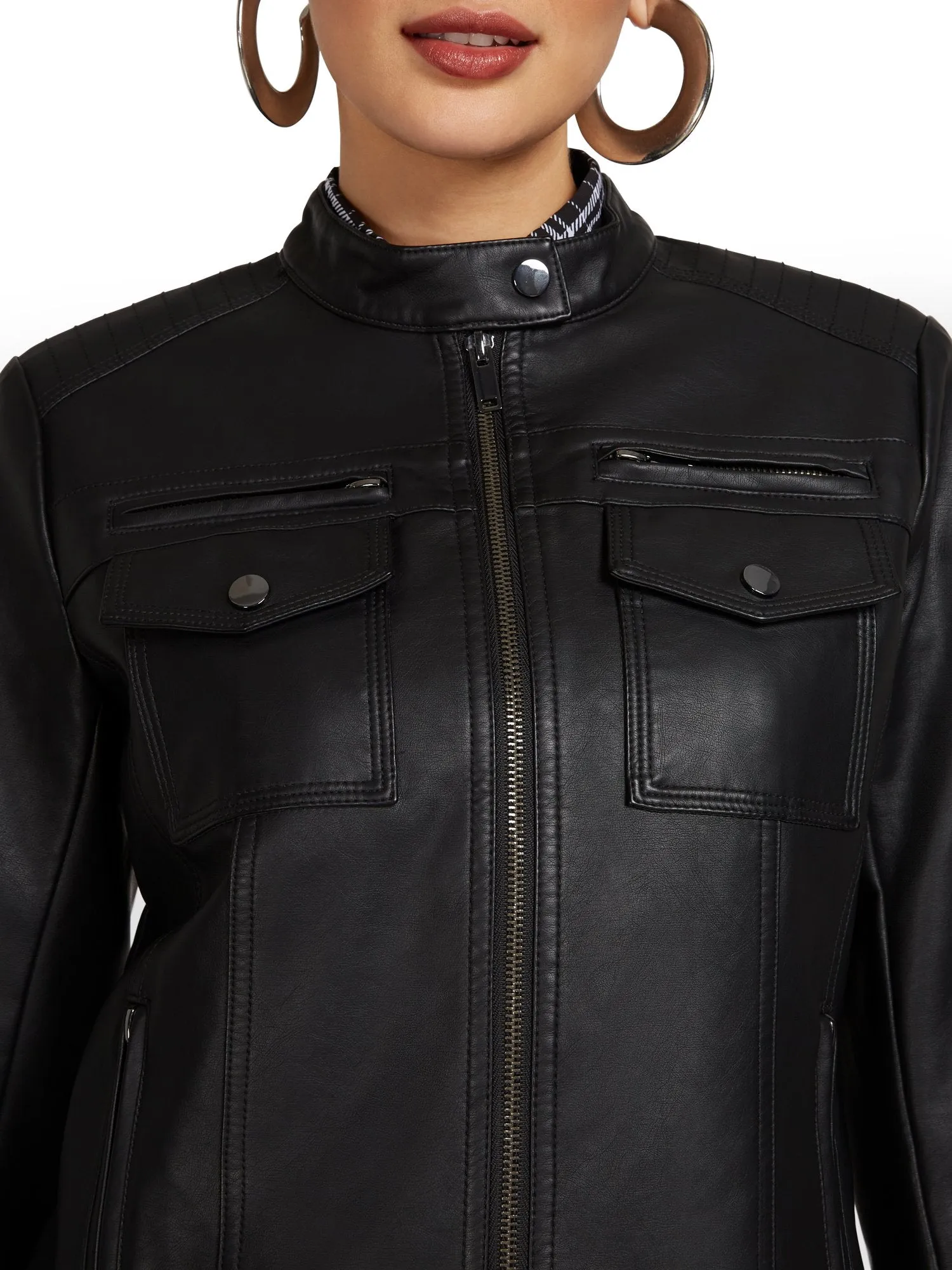 Four-Pocket Faux-Leather Jacket