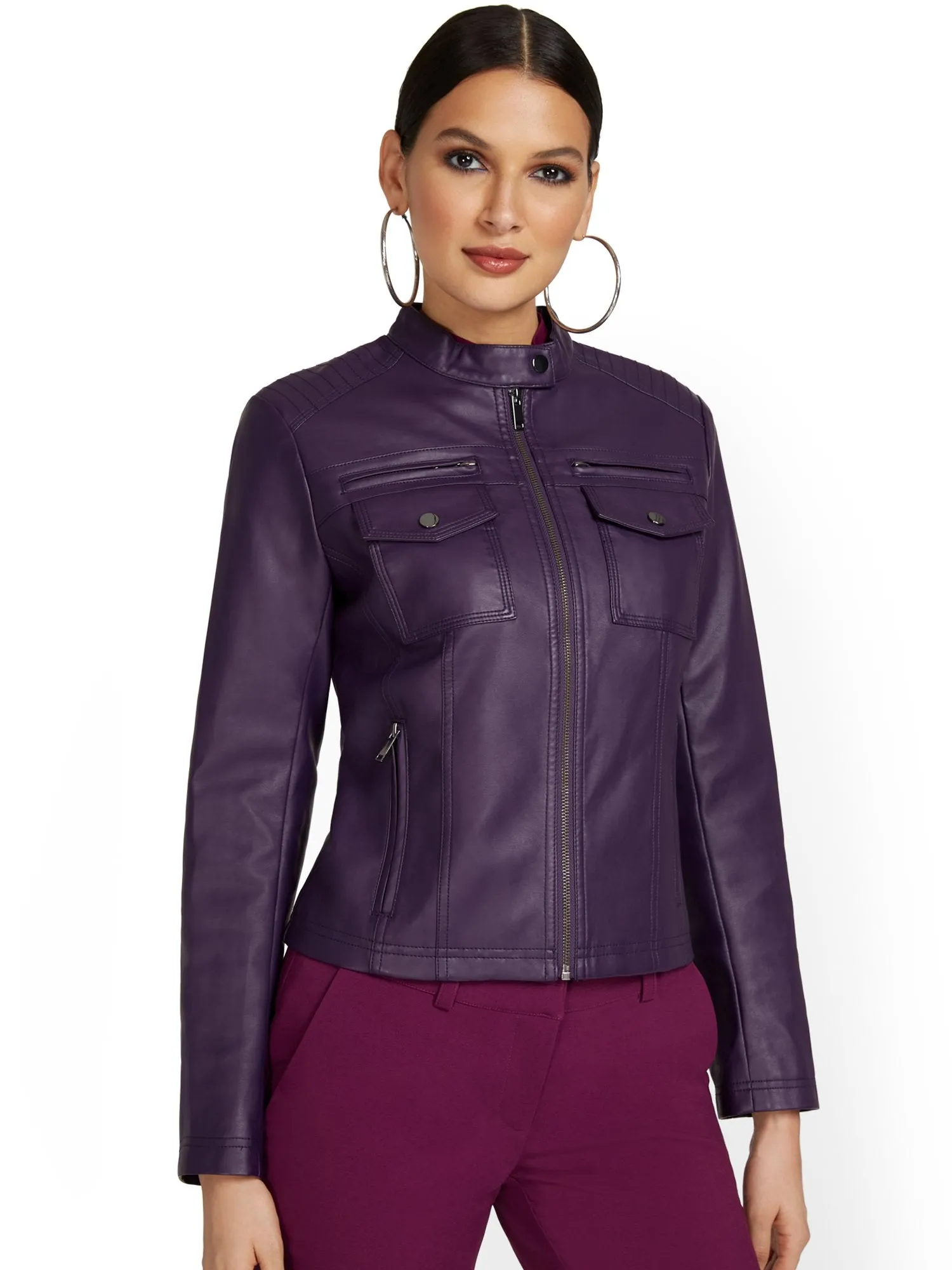 Four-Pocket Faux-Leather Jacket