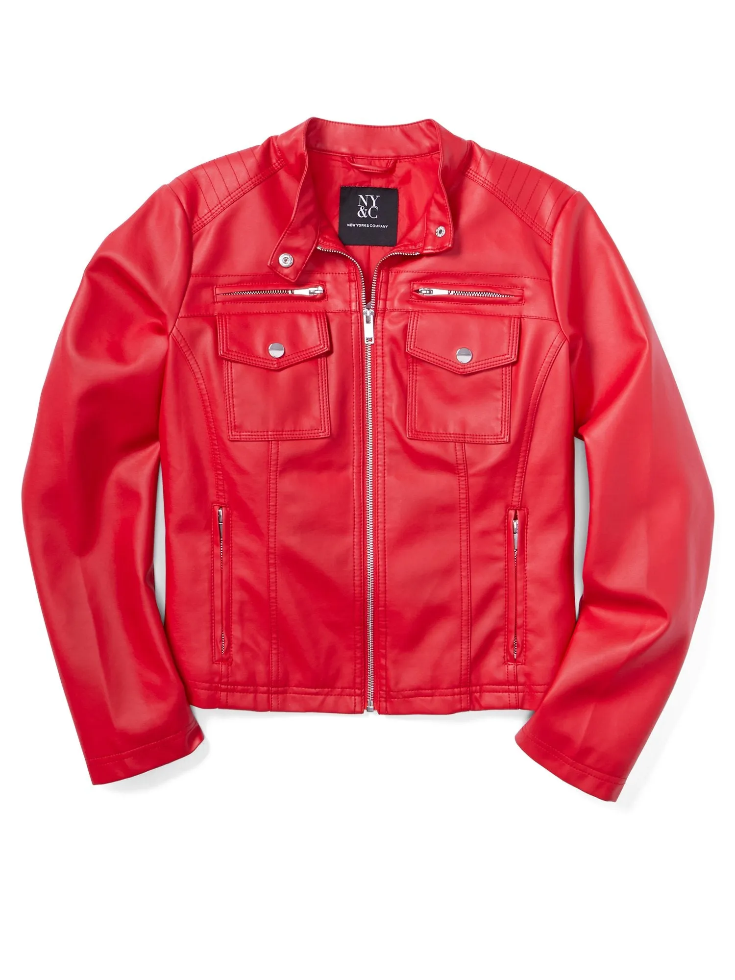 Four-Pocket Faux-Leather Jacket