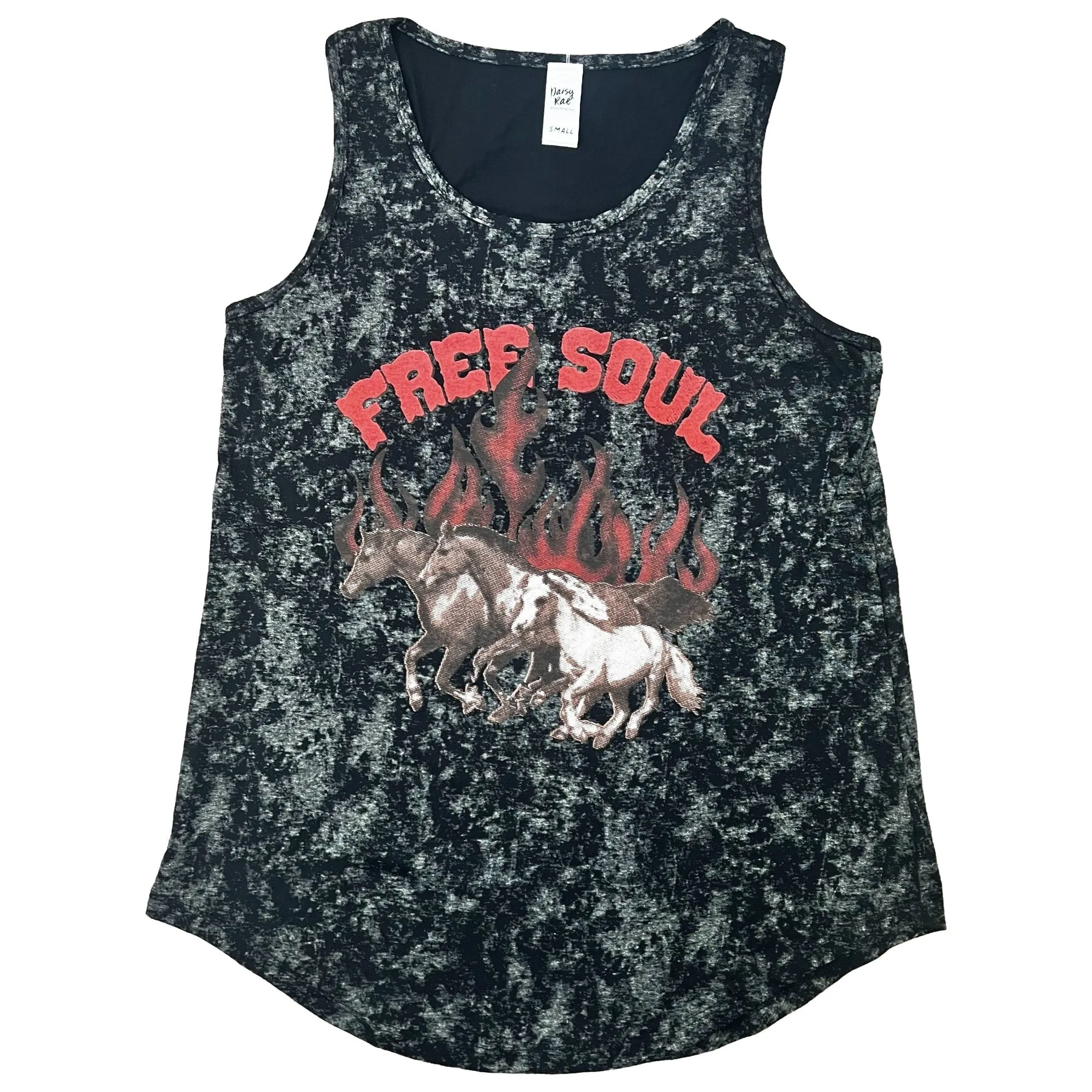 Free Soul Horses Black Acid Wash Tank