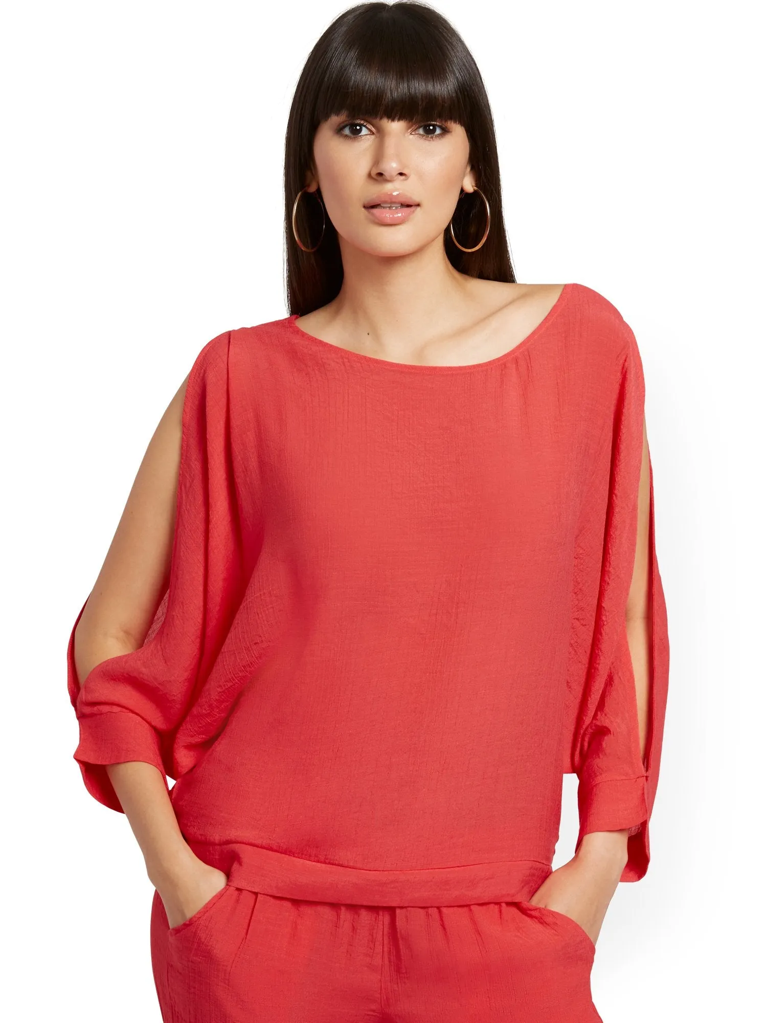 Gauze Slit-Sleeve Dolman Top