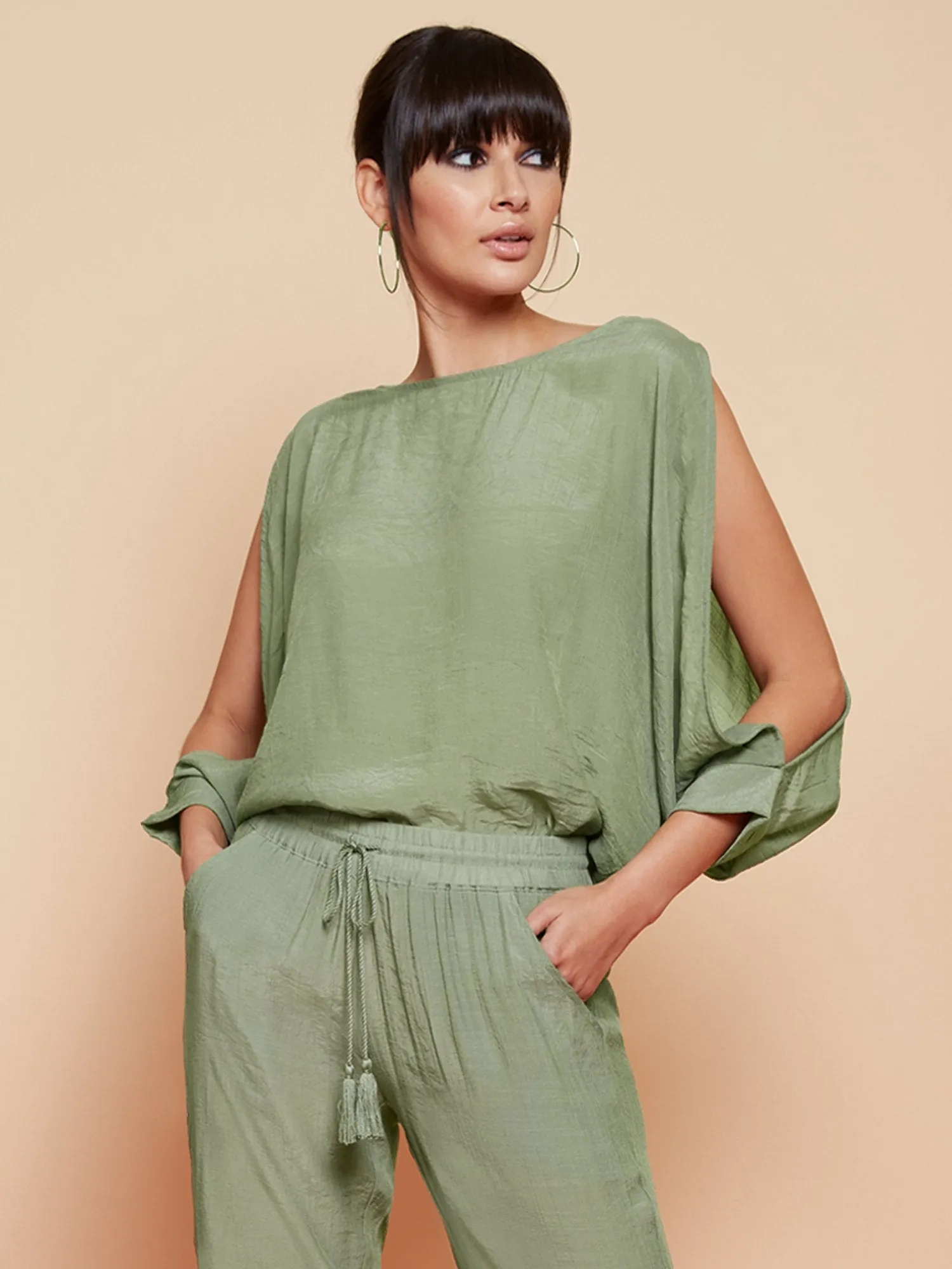 Gauze Slit-Sleeve Dolman Top