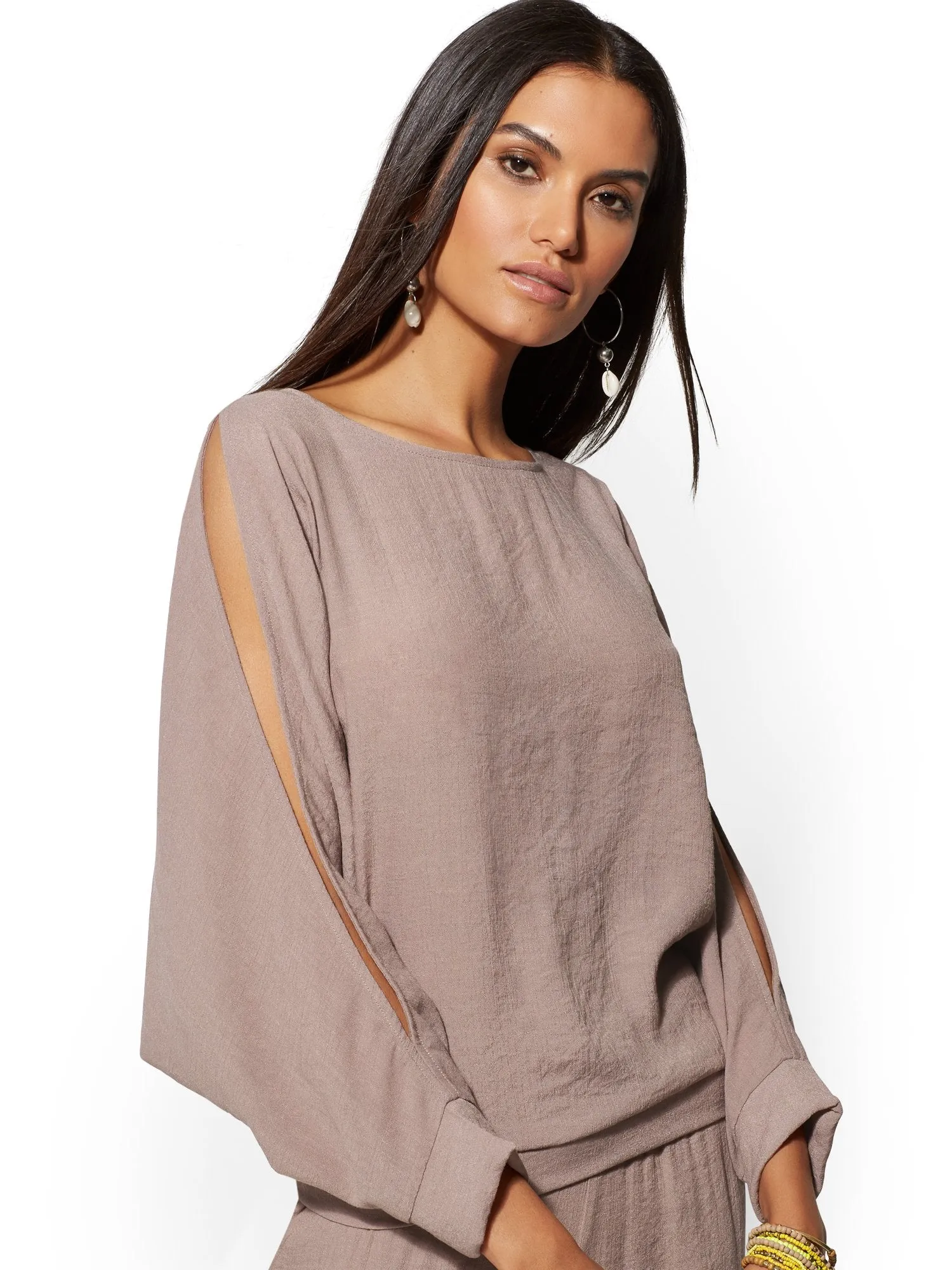 Gauze Slit-Sleeve Dolman Top