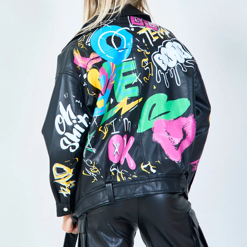 Graffiti print moto jacket wholesale