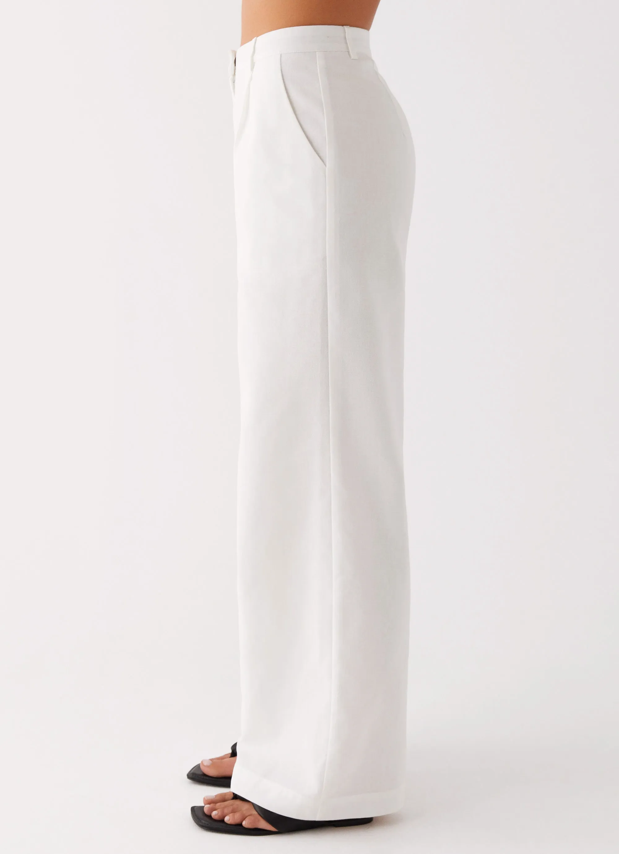 Heatwave Linen Wide Leg Pants - White