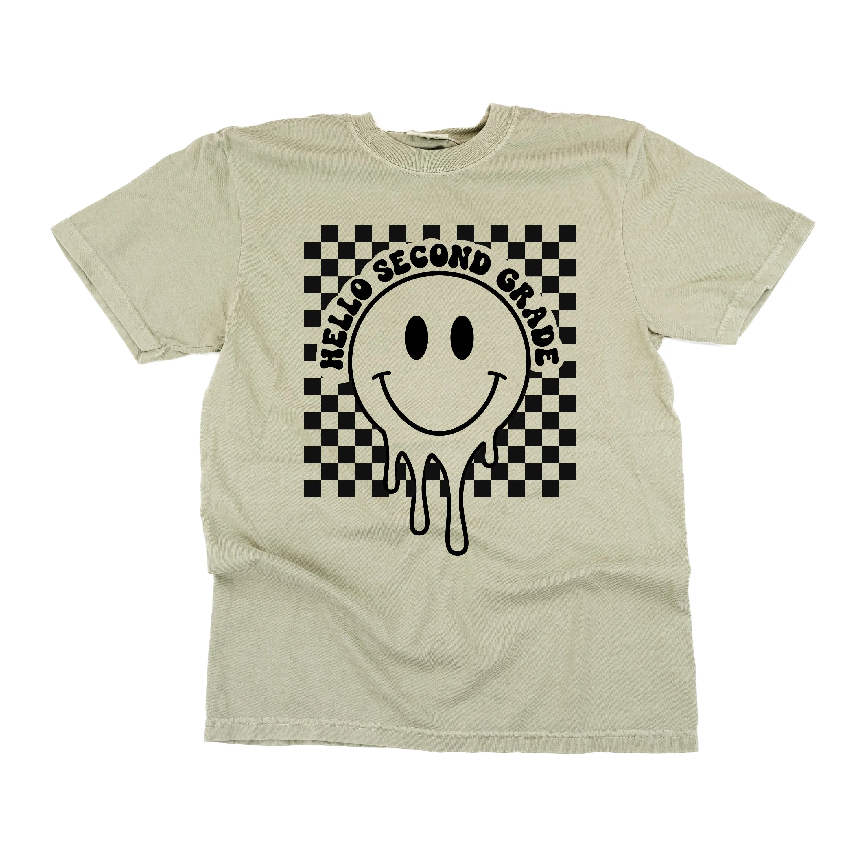 Hello Second Grade - Checker Smiley - SHORT SLEEVE COMFORT COLORS TEE