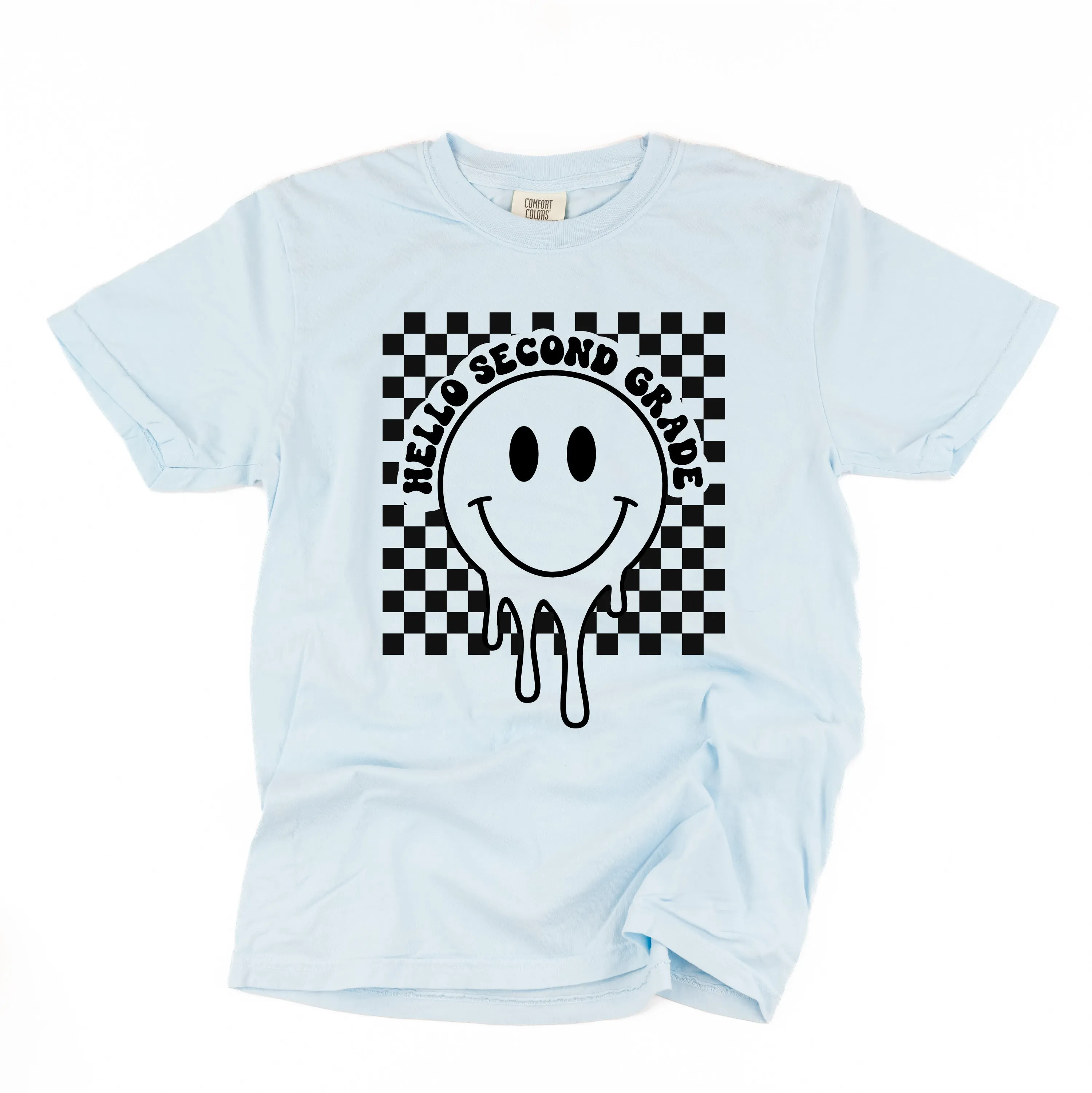 Hello Second Grade - Checker Smiley - SHORT SLEEVE COMFORT COLORS TEE