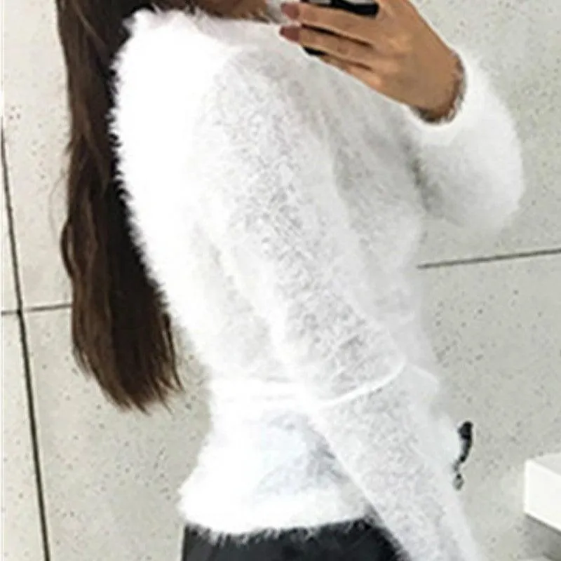 HIGH COLLAR FUZZY PULLOVER