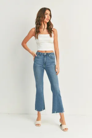 High Rise crop flare w/ distressed hem