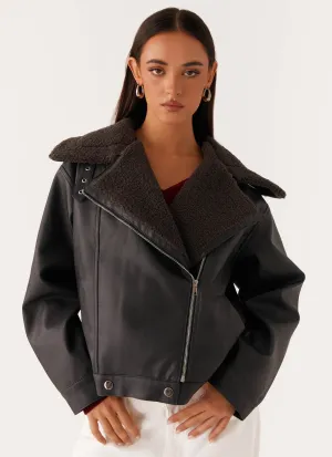 Inka PU Leather Shearling Jacket - Charcoal