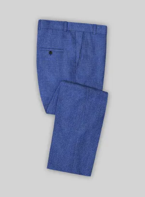 Italian Prato Blue Houndstooth Linen Pants