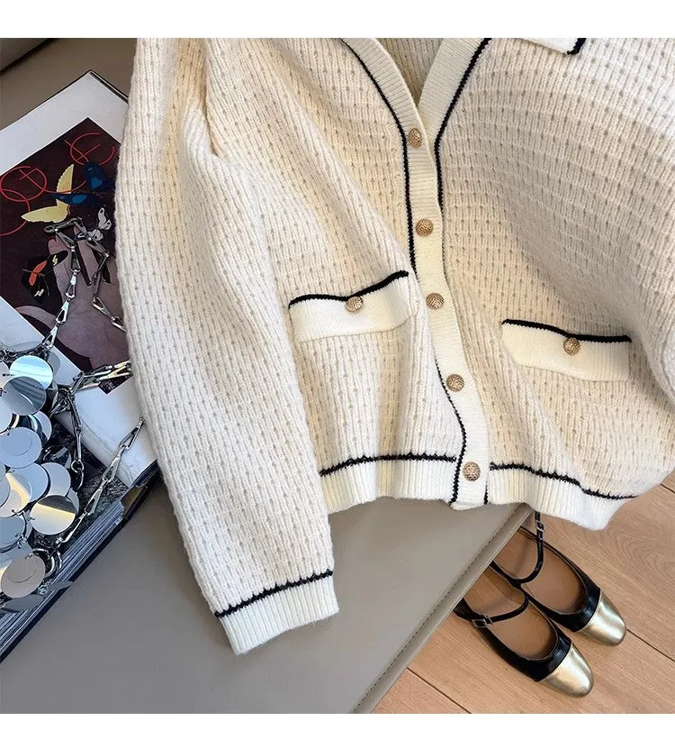 knitted cardigan for women POLO collar sweater jacket     S4848