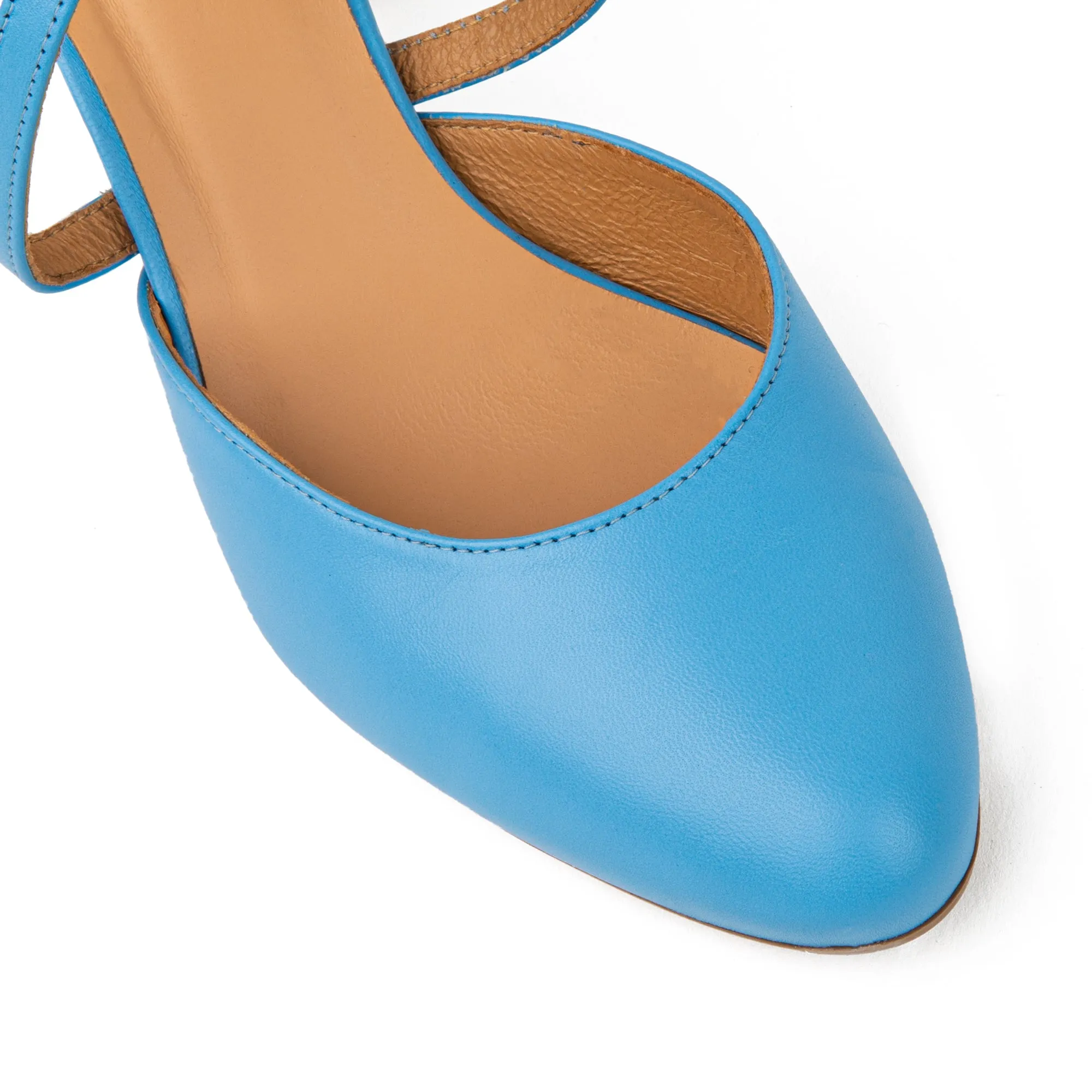 Kylie - Light Blue - Women's leather closed toe comfortable 3 inch block heel