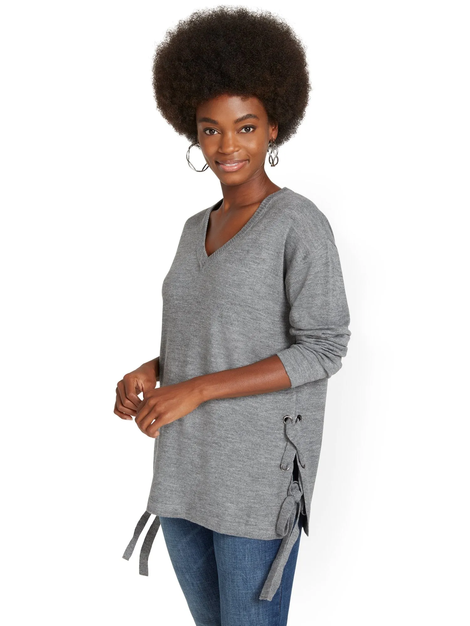 Lace-Up Side Tunic Sweater