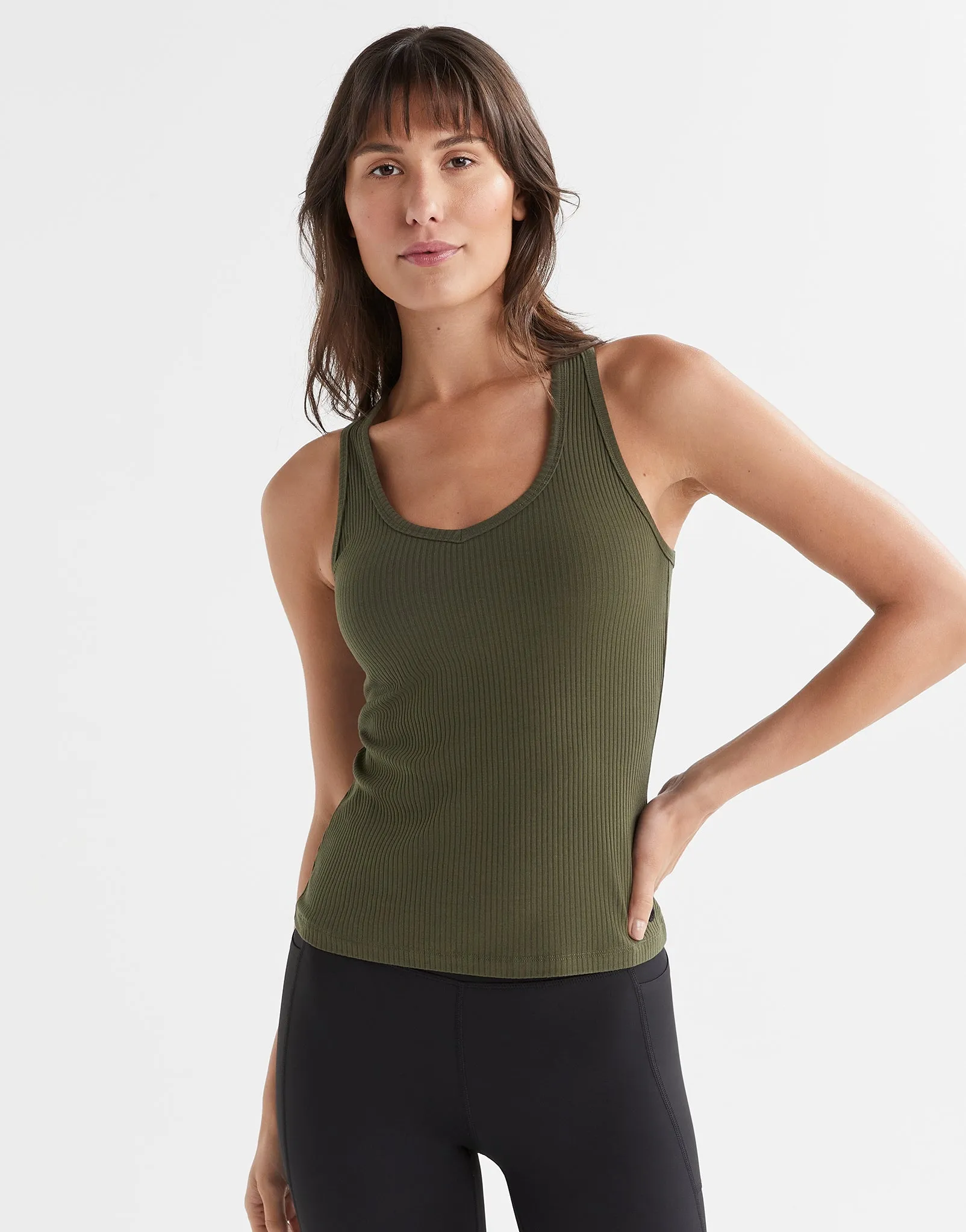 Leera Rib Tank - Olive Green