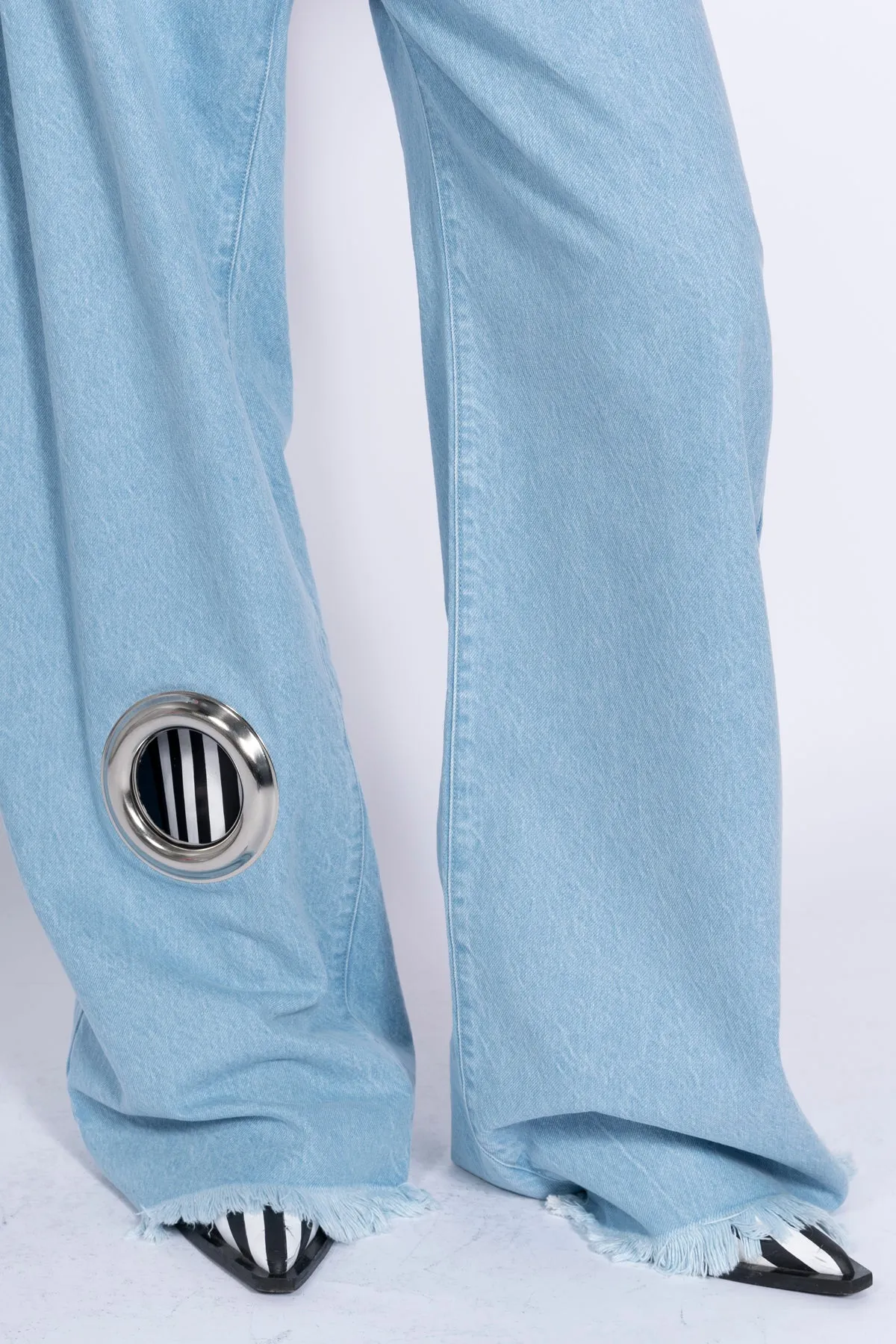 LIGHT BLUE BOYFRIEND TROUSERS WITH BIG EYELET