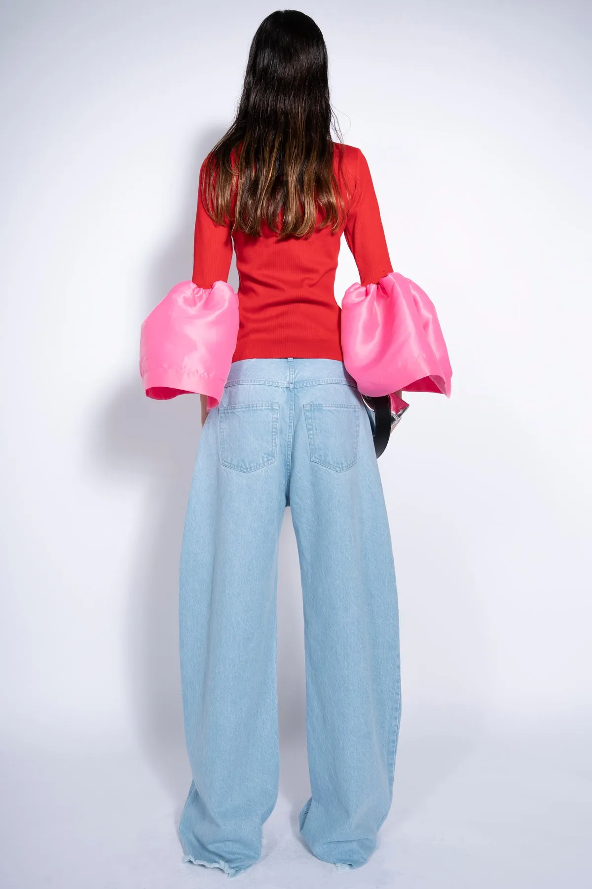 LIGHT BLUE BOYFRIEND TROUSERS WITH BIG EYELET