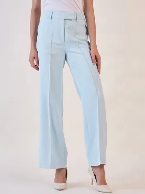 Light Blue Mid Waist Straight Fit Trouser