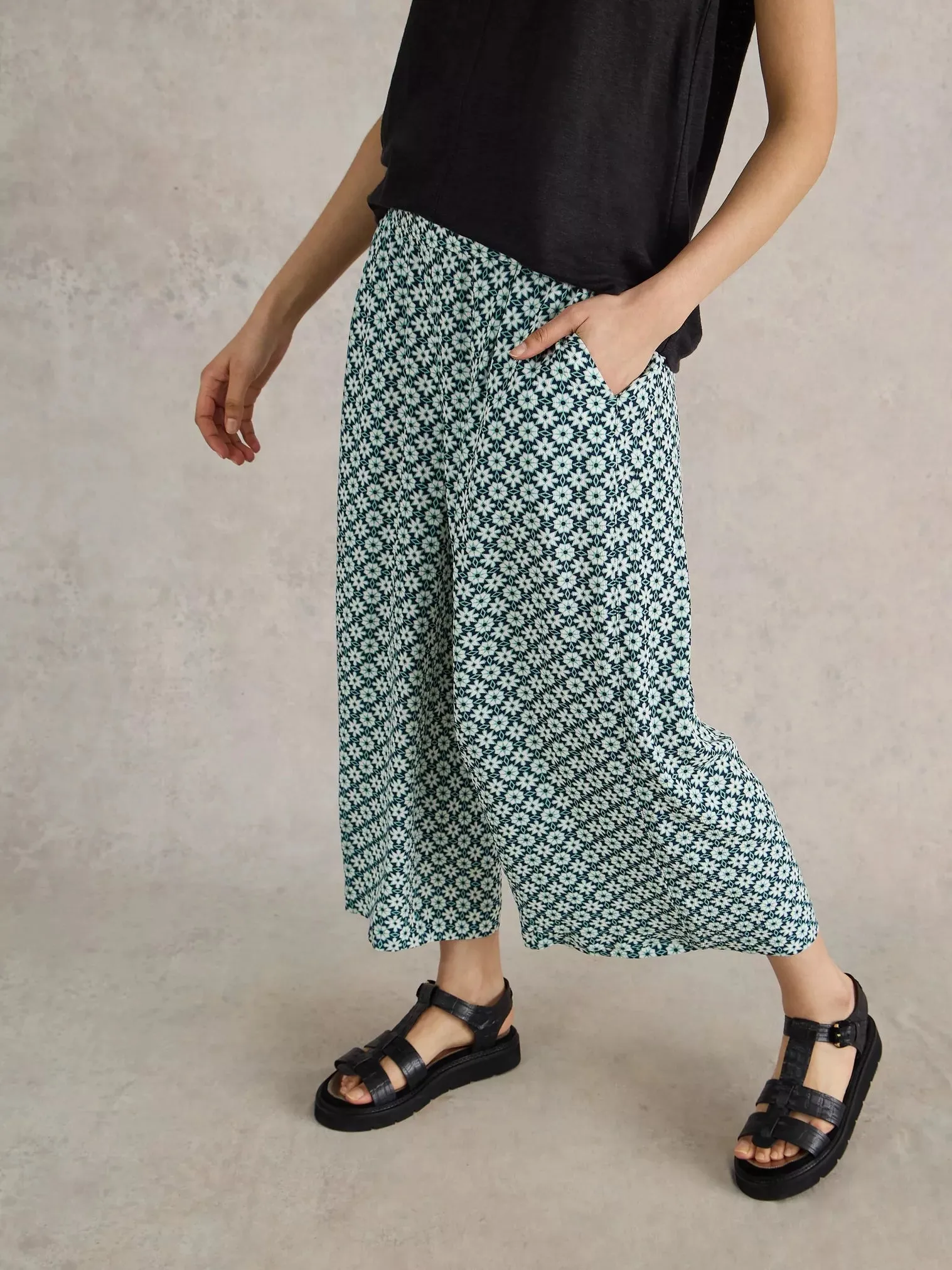 Lisette Crinkle Culotte - Navy Print