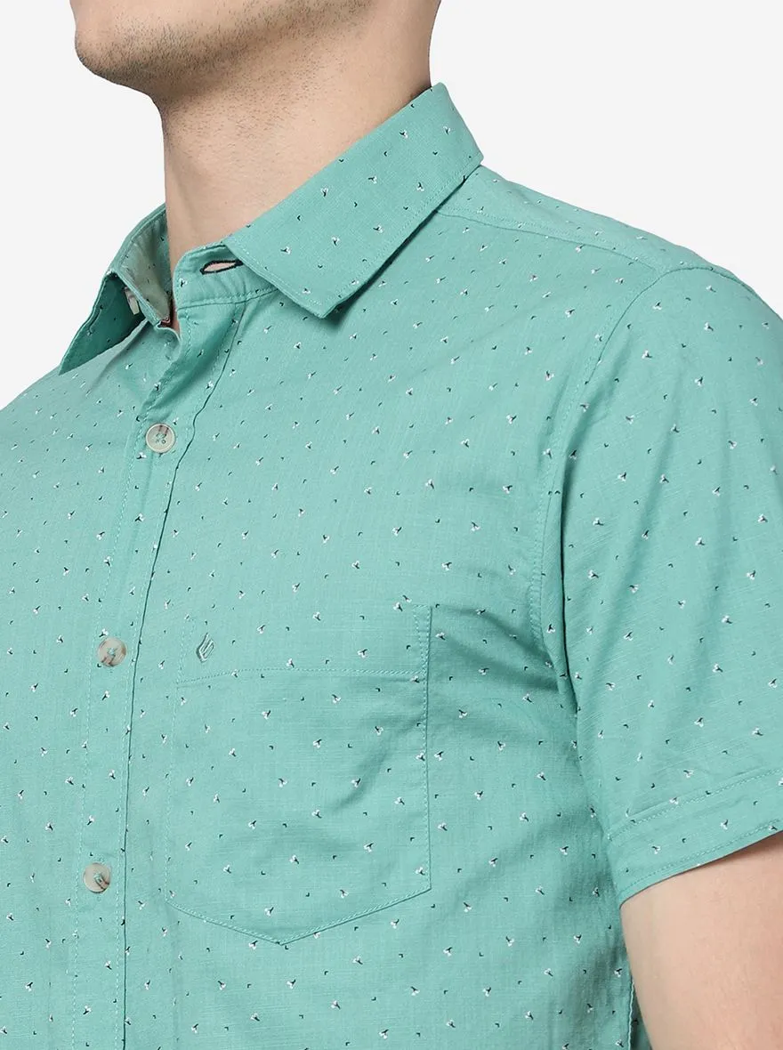 Marine Green Printed Slim Fit Casual Shirt | Greenfibre