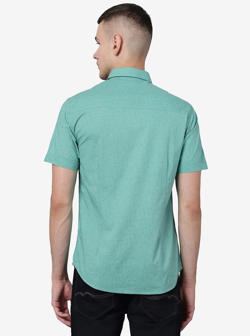 Marine Green Printed Slim Fit Casual Shirt | Greenfibre