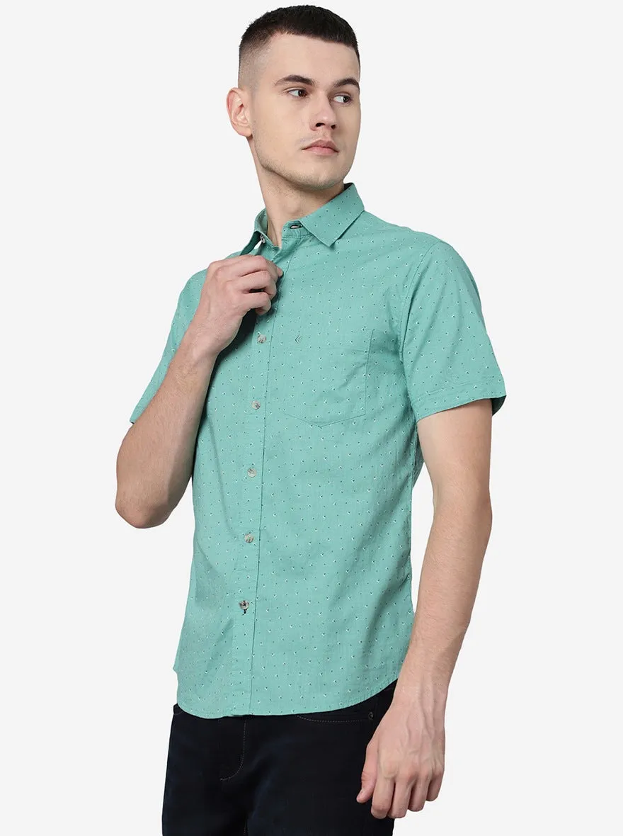 Marine Green Printed Slim Fit Casual Shirt | Greenfibre