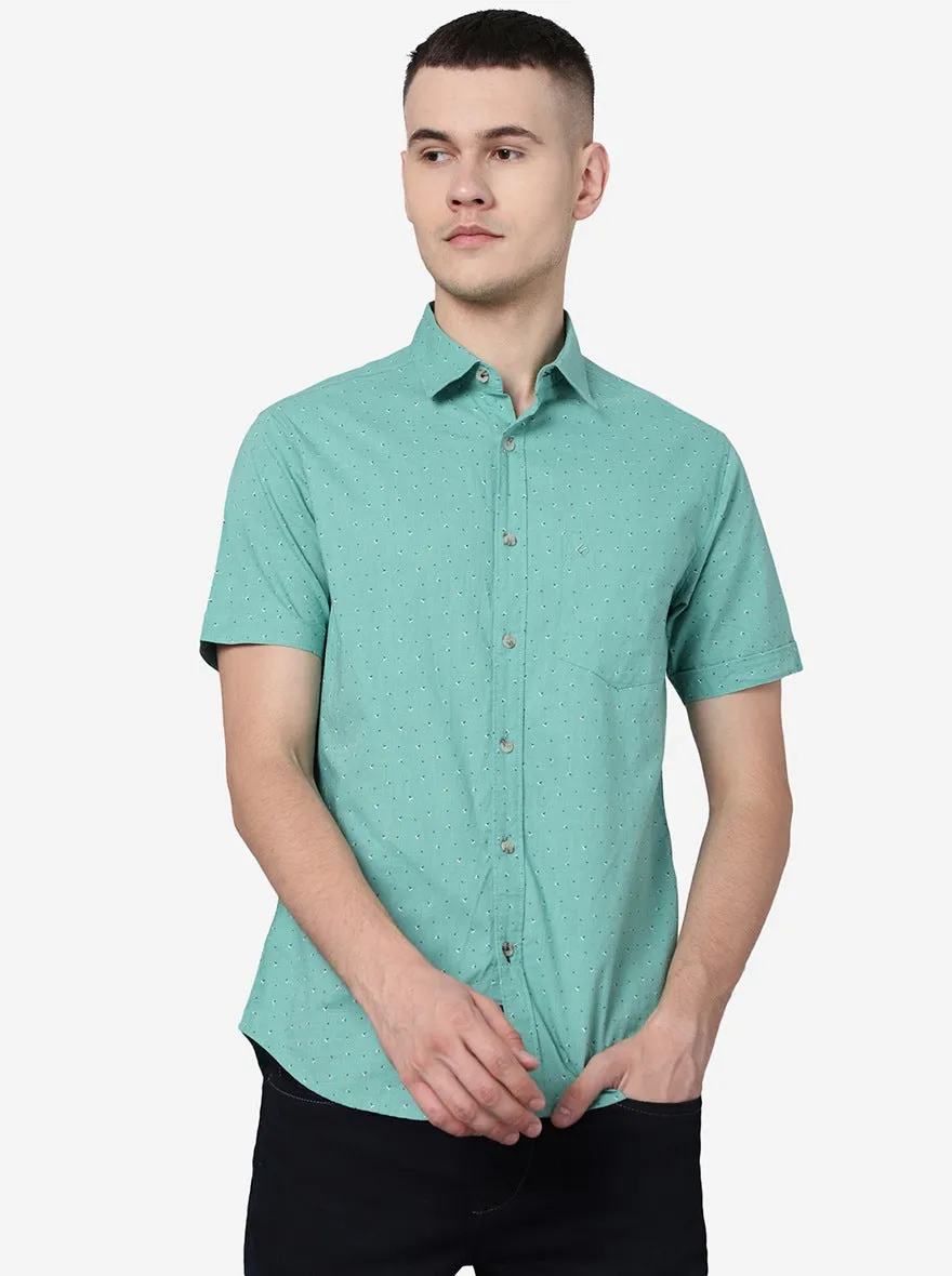 Marine Green Printed Slim Fit Casual Shirt | Greenfibre