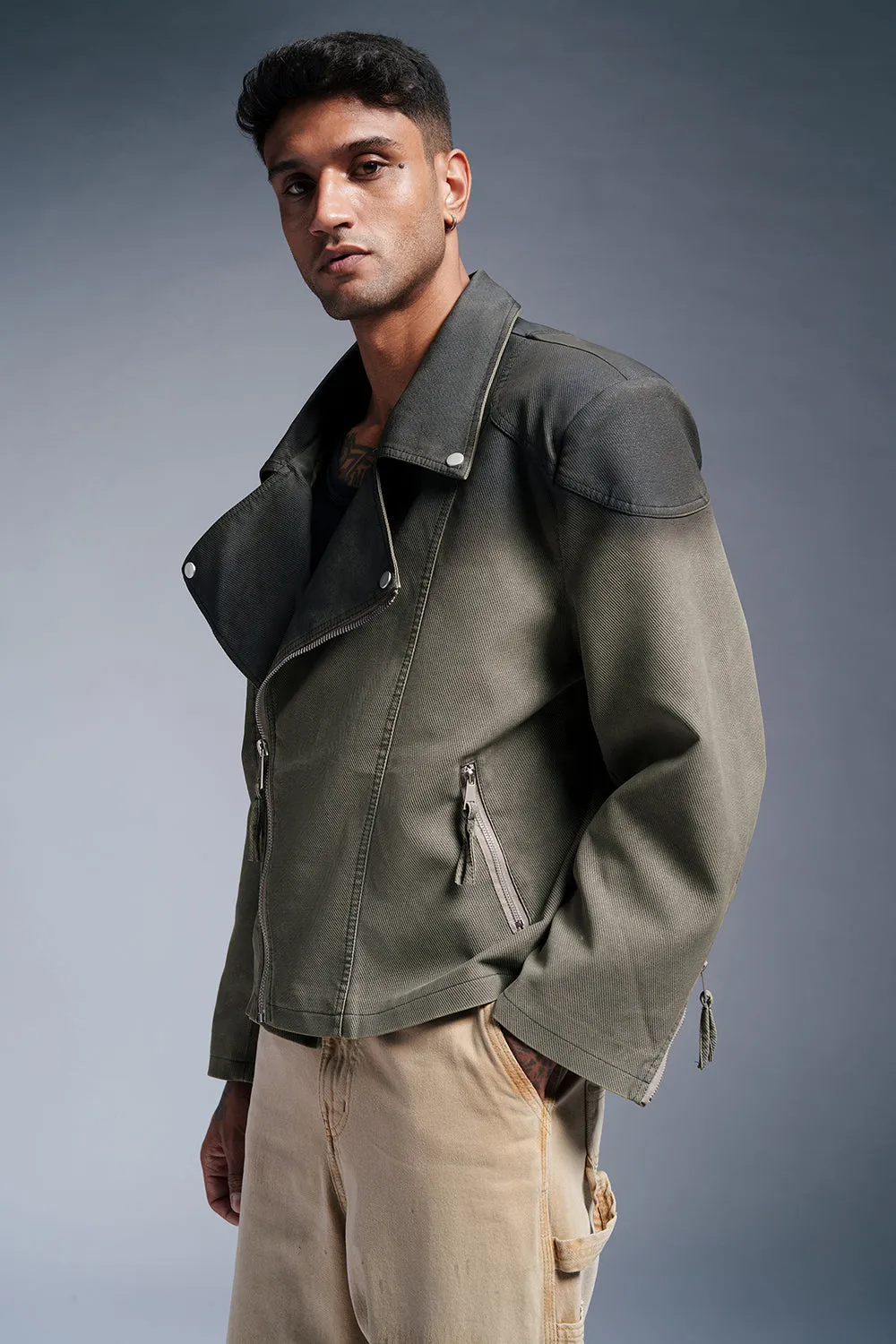 Midnight Sage Men's Oversized Biker Jacket