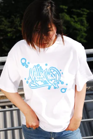 Milky Way Graffitti in cool light blue on cotton T shirt