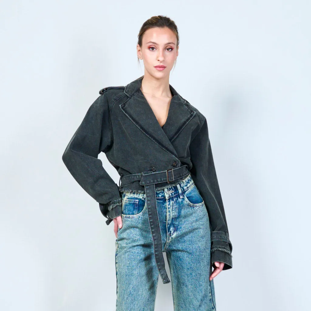 Modern noir denim crop jacket wholesale