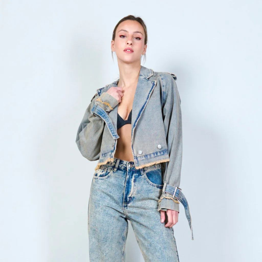 Modern noir denim crop jacket wholesale