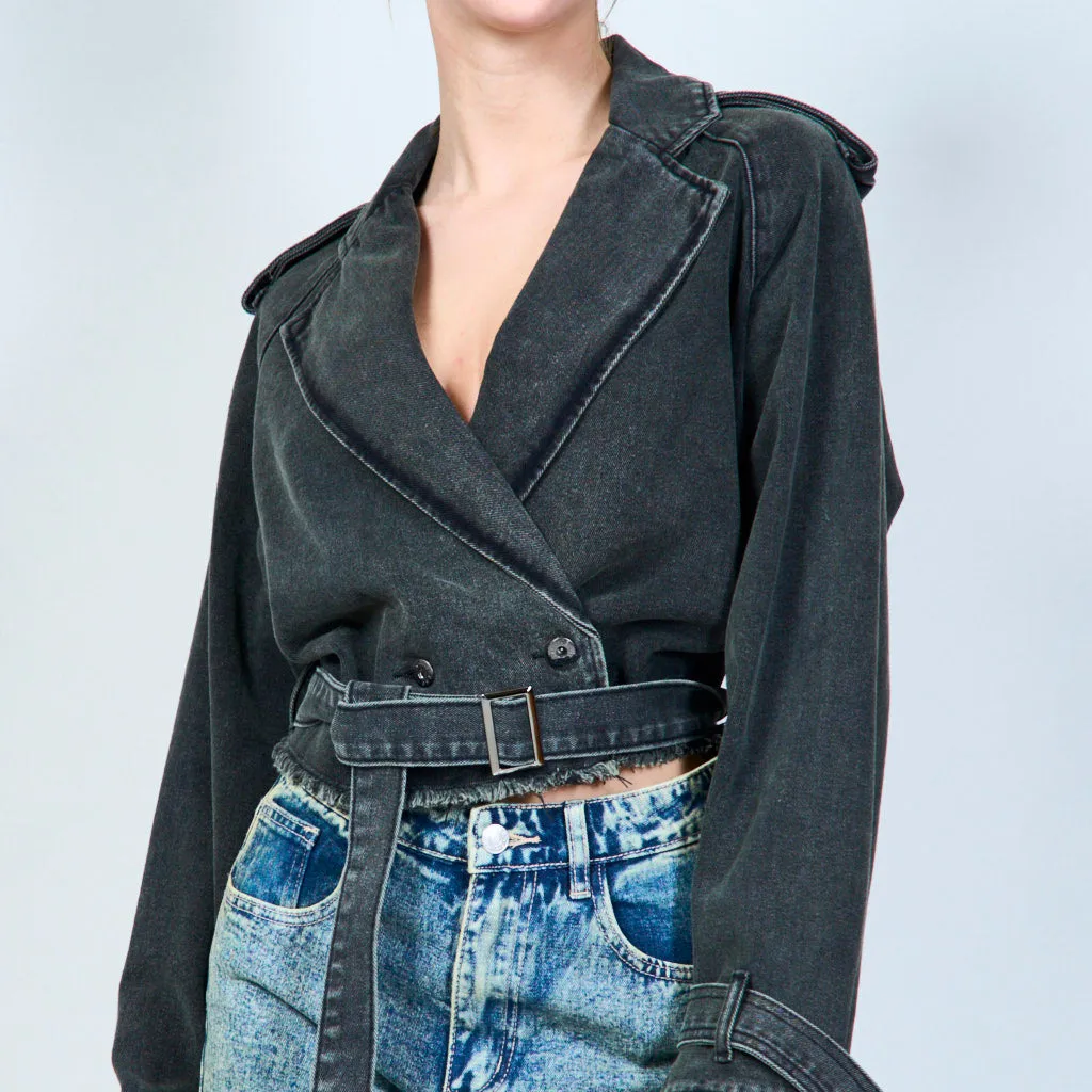 Modern noir denim crop jacket wholesale