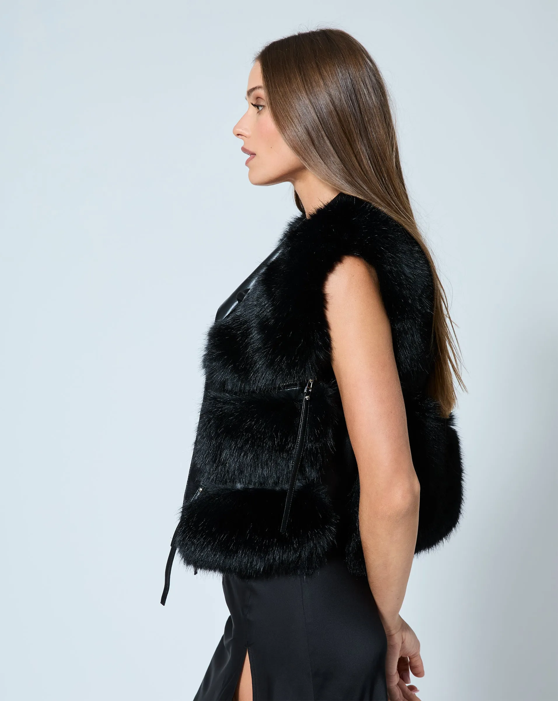 Moto Faux Leather & Fox Faux Fur Vest