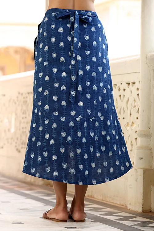 Okhai "Deepwater" Handblock Printed Pure Cotton Wrap Skirt